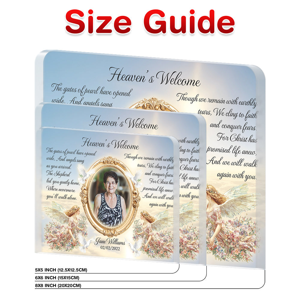 Personalized Memorial Plaque with Photo – Angels & Doves, “Heaven’s Welcome” Christian Sympathy Gift