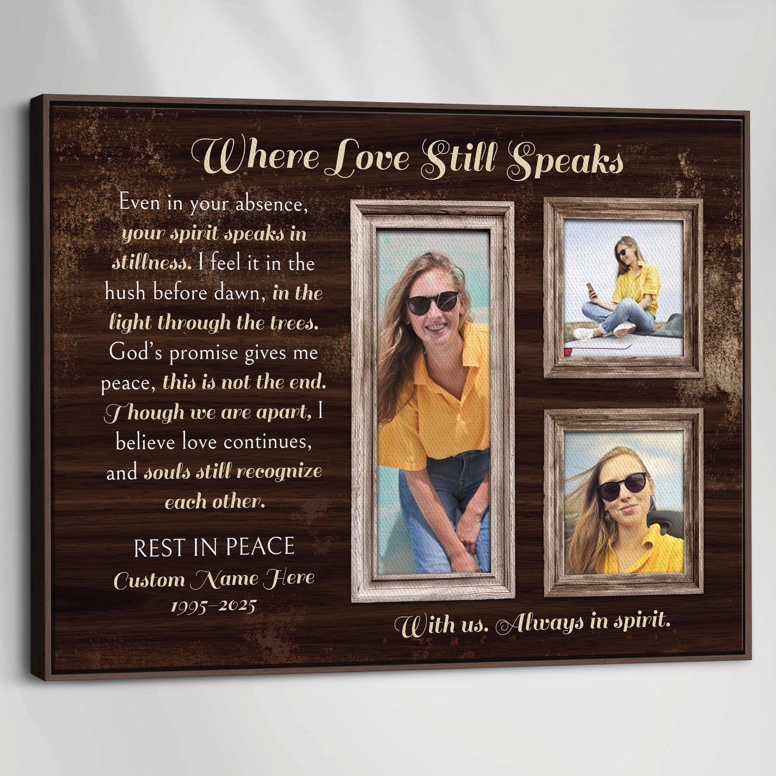 Personalized Memorial Canvas – Custom Tribute Wall Art with 3 Photos & Name