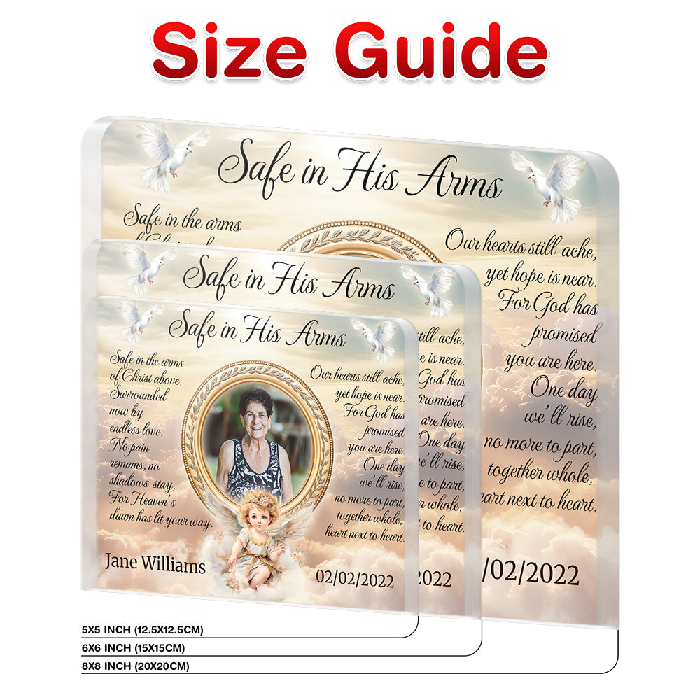 Personalized Memorial Plaque with Photo – Cherub & Doves, “Safe in His Arms” Sympathy Gift