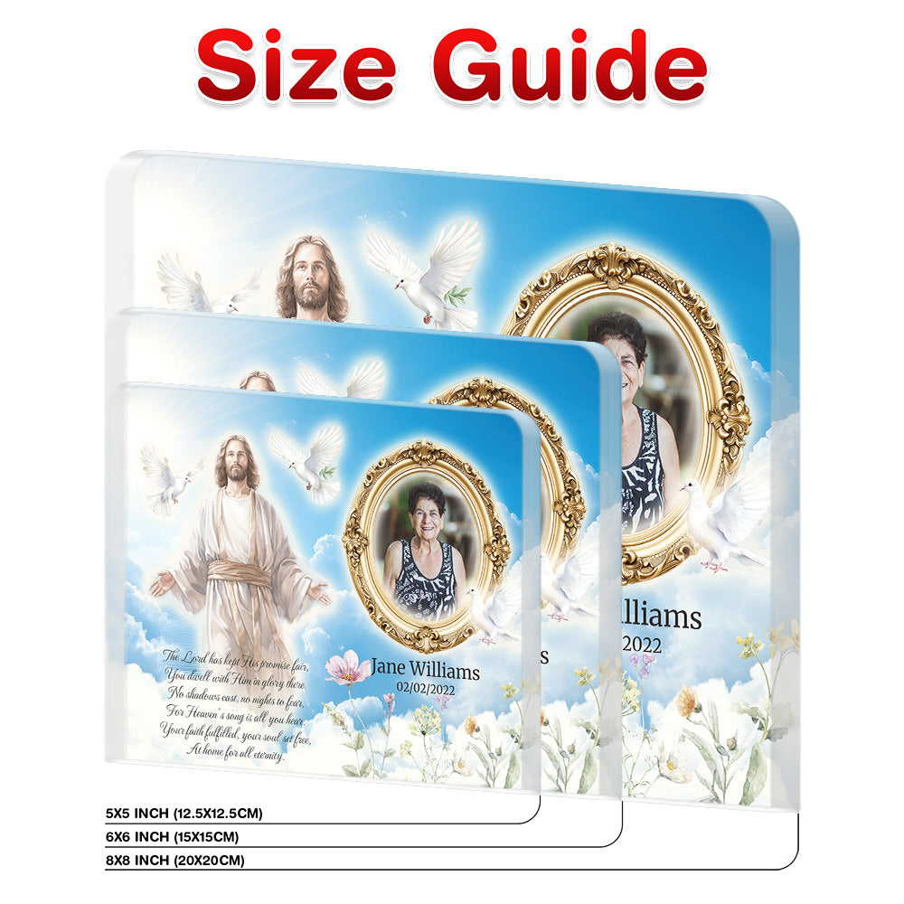 Personalized Memorial Plaque with Photo – Jesus & Doves, “At Home for All Eternity” Christian Sympathy Gift