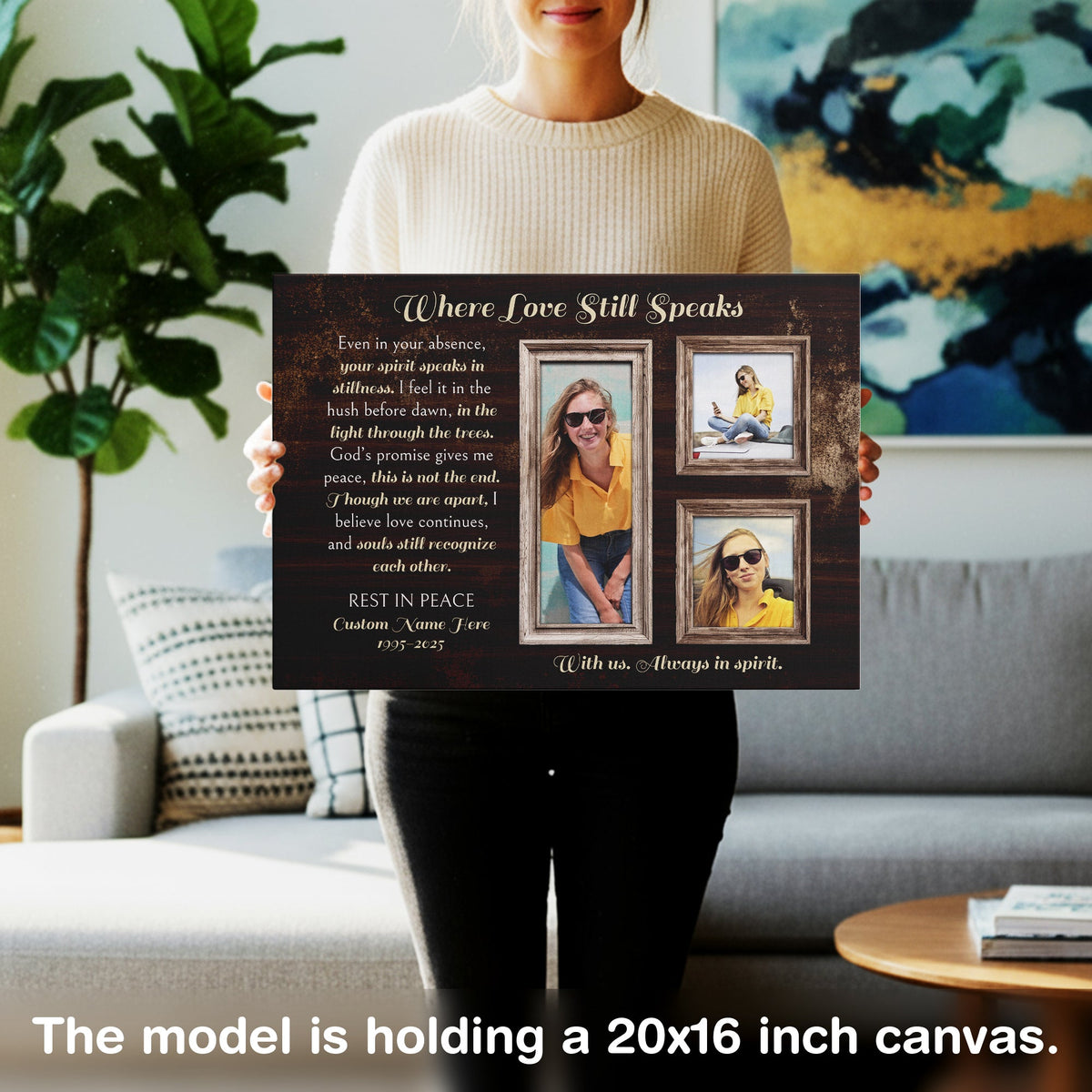 Personalized Memorial Canvas – Custom Tribute Wall Art with 3 Photos & Name