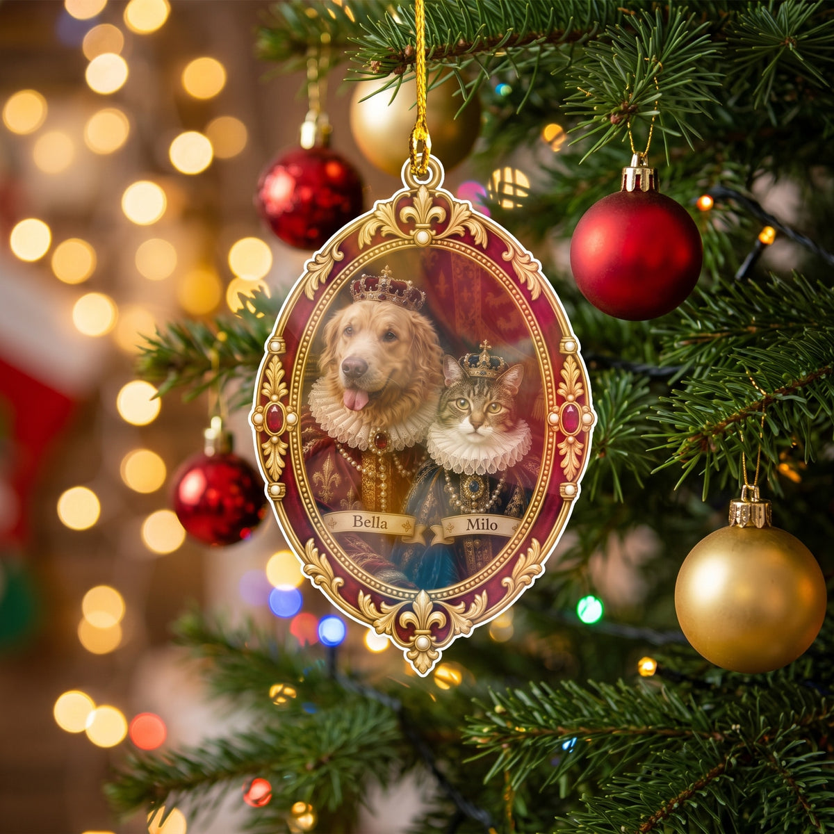 Personalized angel photo ornament hanging on a Christmas tree