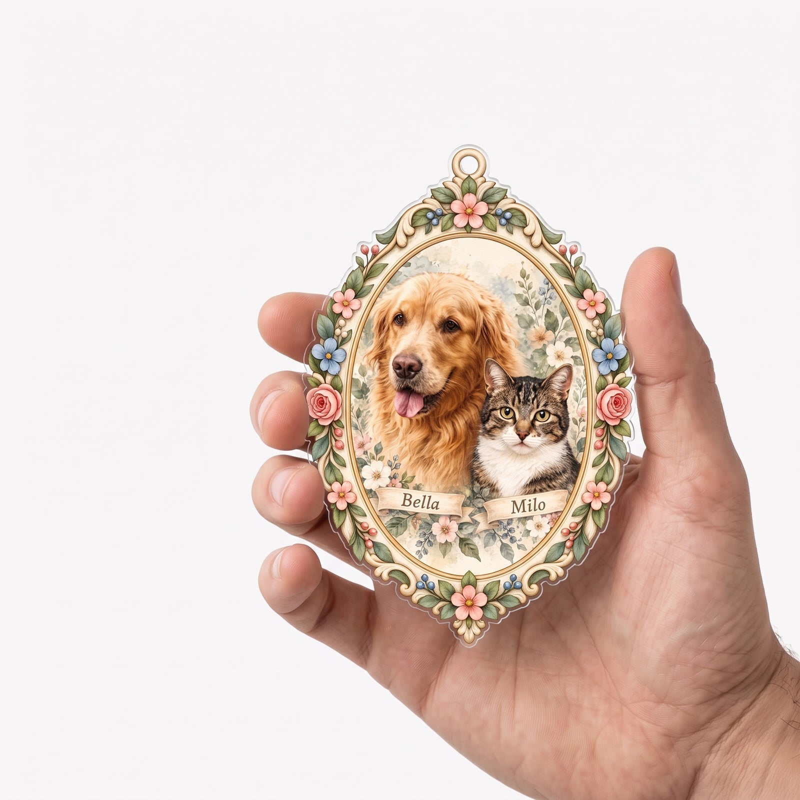 Personalized angel photo ornament held in a hand