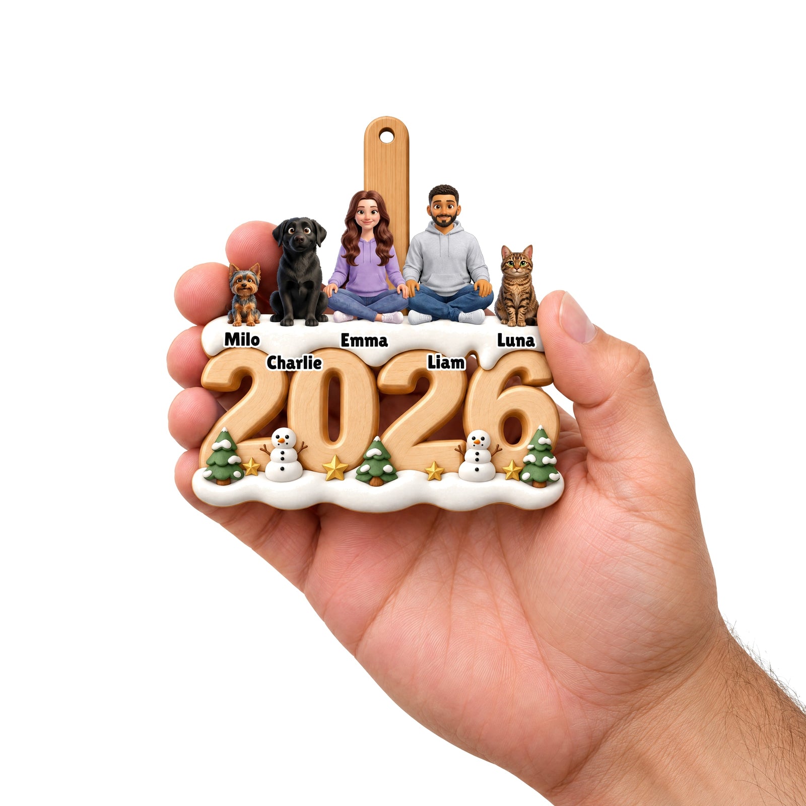 Personalized angel photo ornament held in a hand