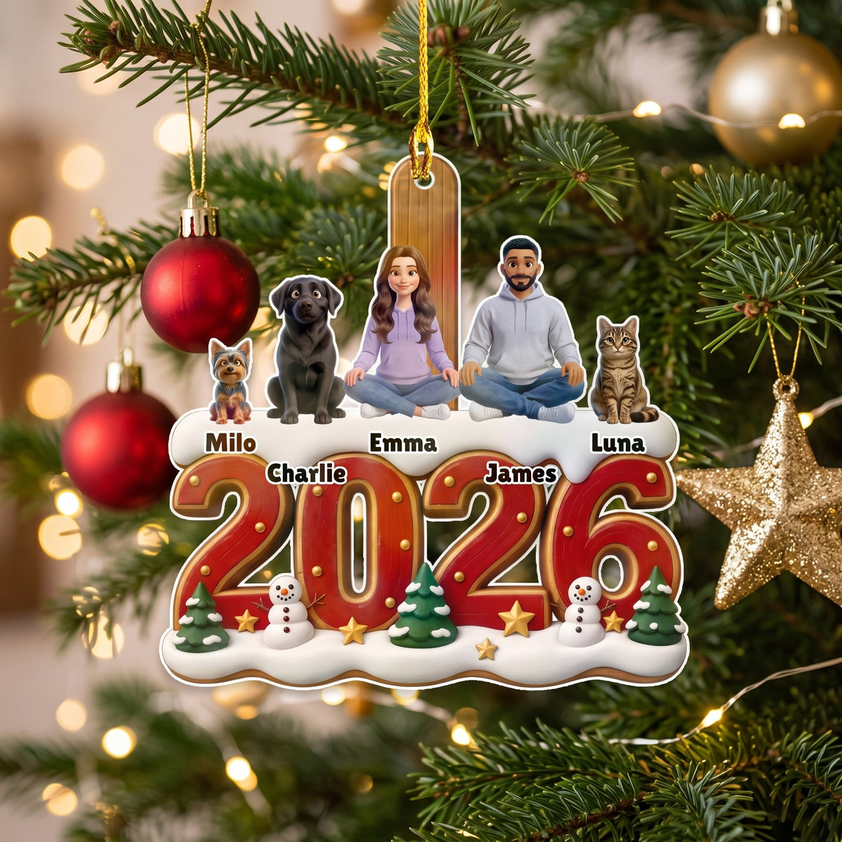 Personalized angel photo ornament hanging on a Christmas tree