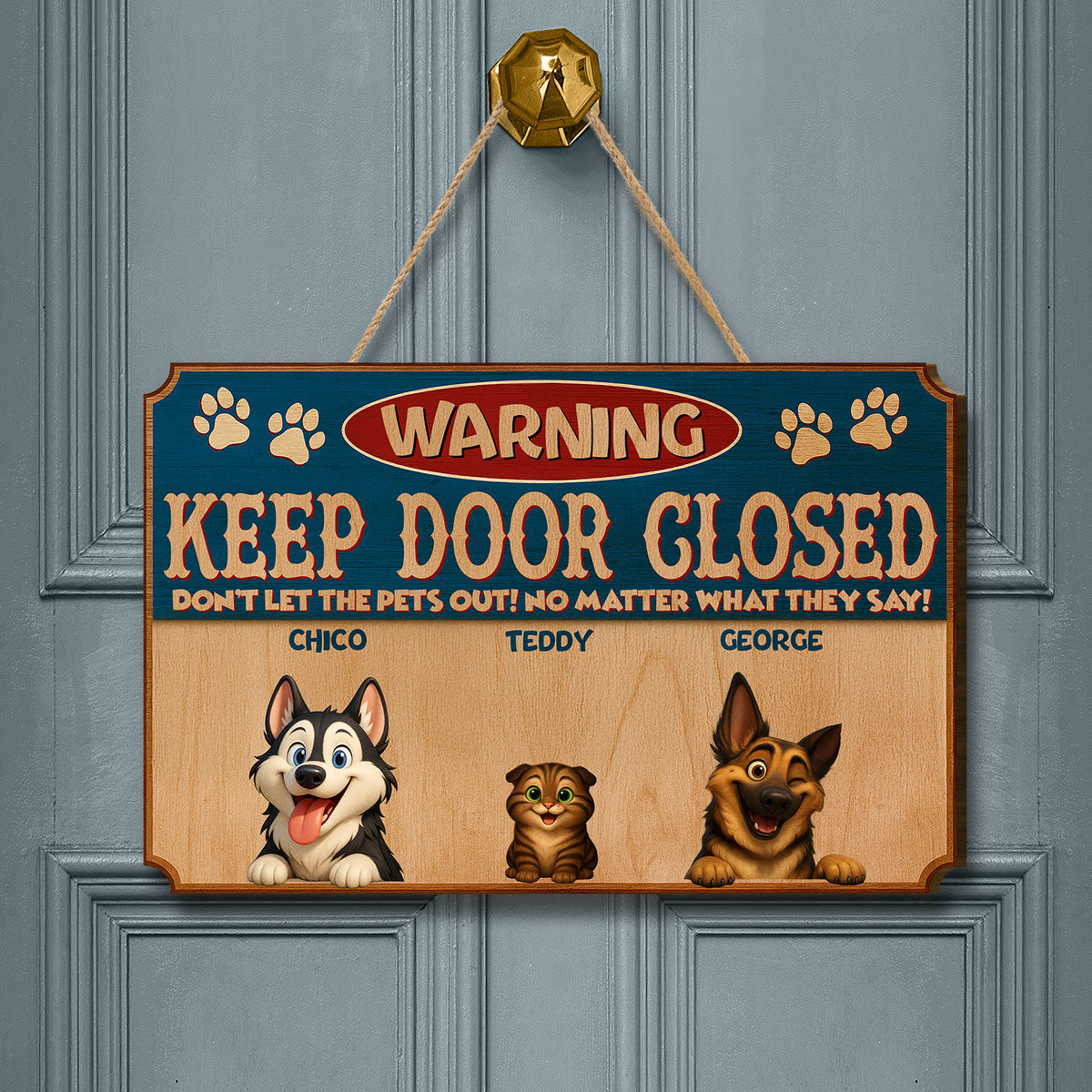 Personalized Keep Door Closed Door Sign - Entrance Decoration - Pets Wooden Sign - Up to 6 Pets