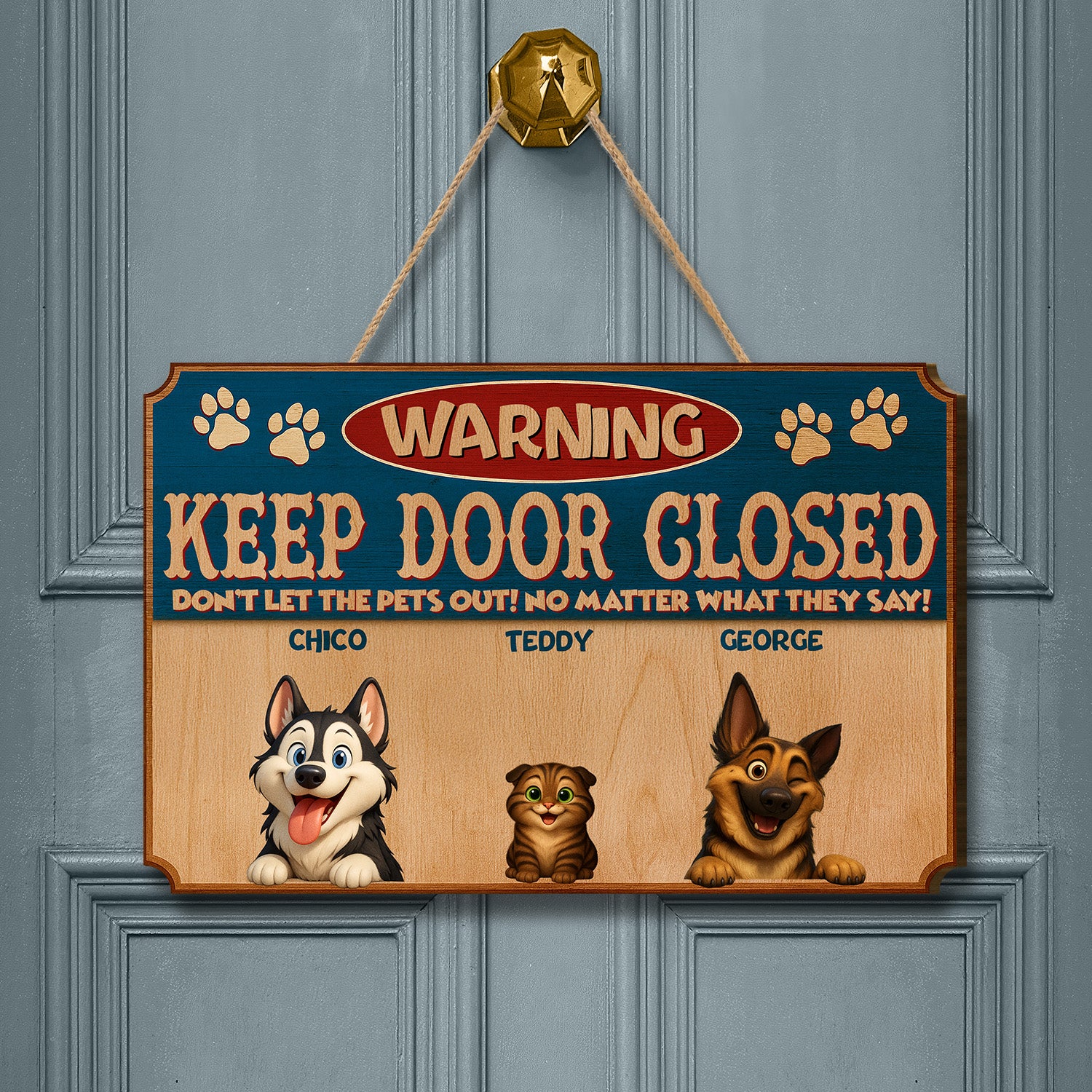 Personalized Keep Door Closed Door Sign - Entrance Decoration - Pets Wooden Sign - Up to 6 Pets