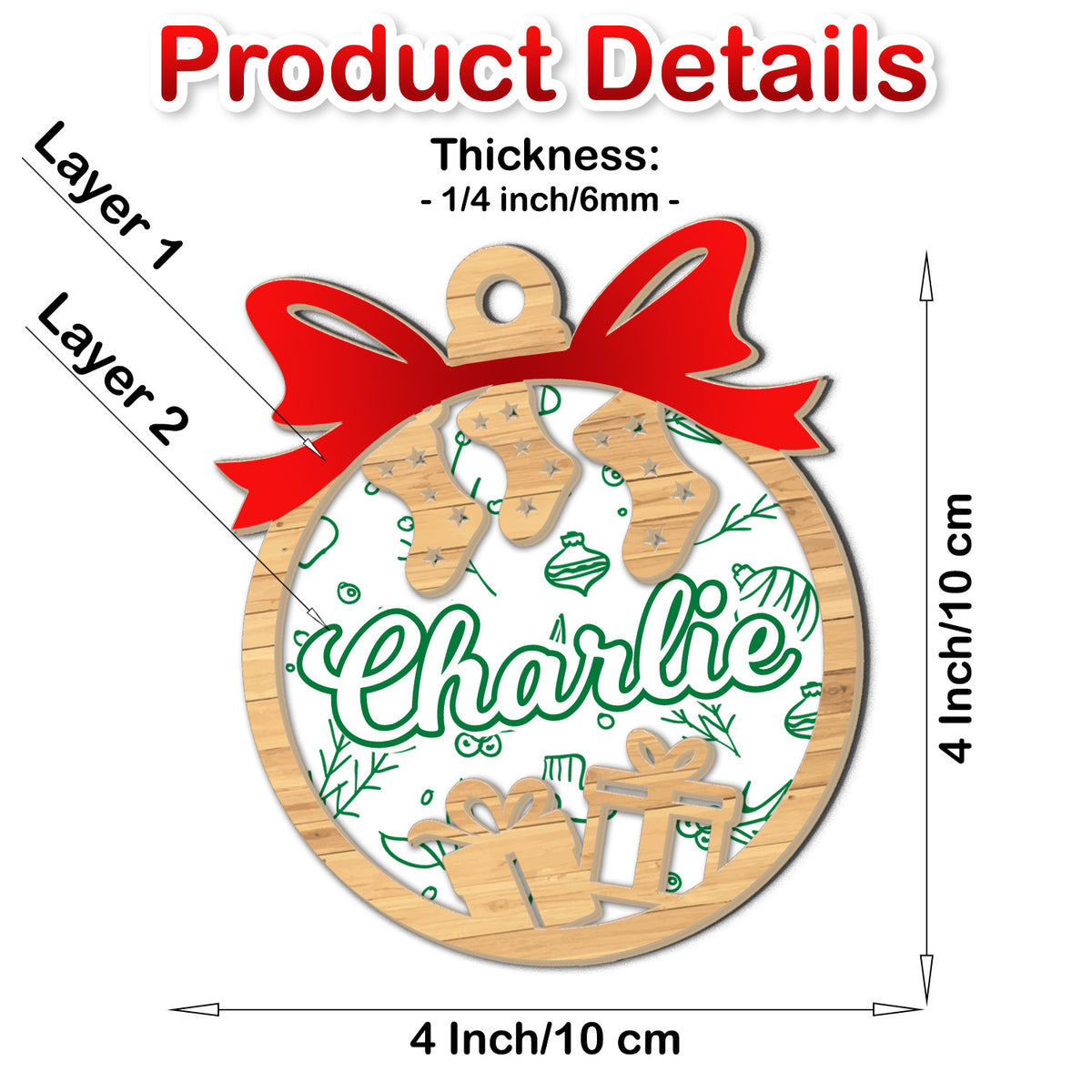 Personalisiertes Namensornament - Acryl- und Holzornament - Personalisiertes Weihnachtsornament mit Namen für den Weihnachtsbaum 