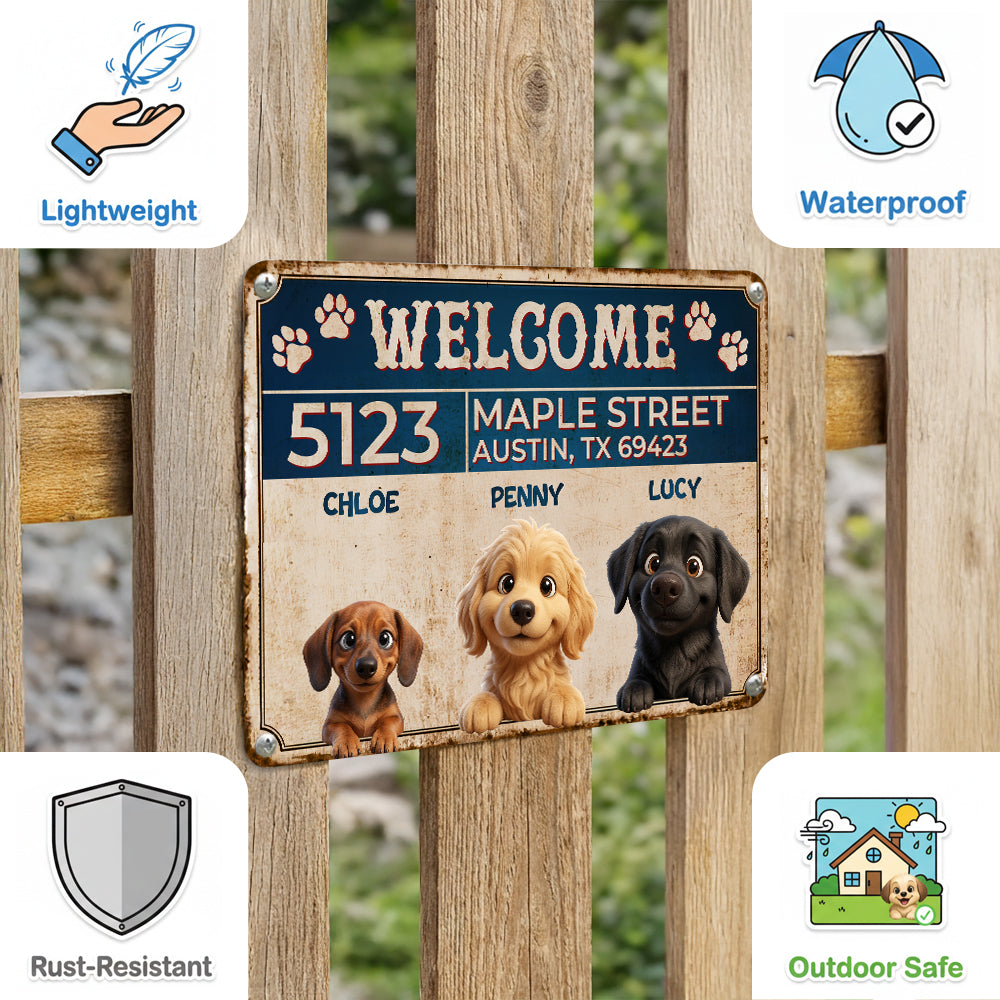 Personalized Dog Peeking Cartoon Welcome Sign Metal Sign