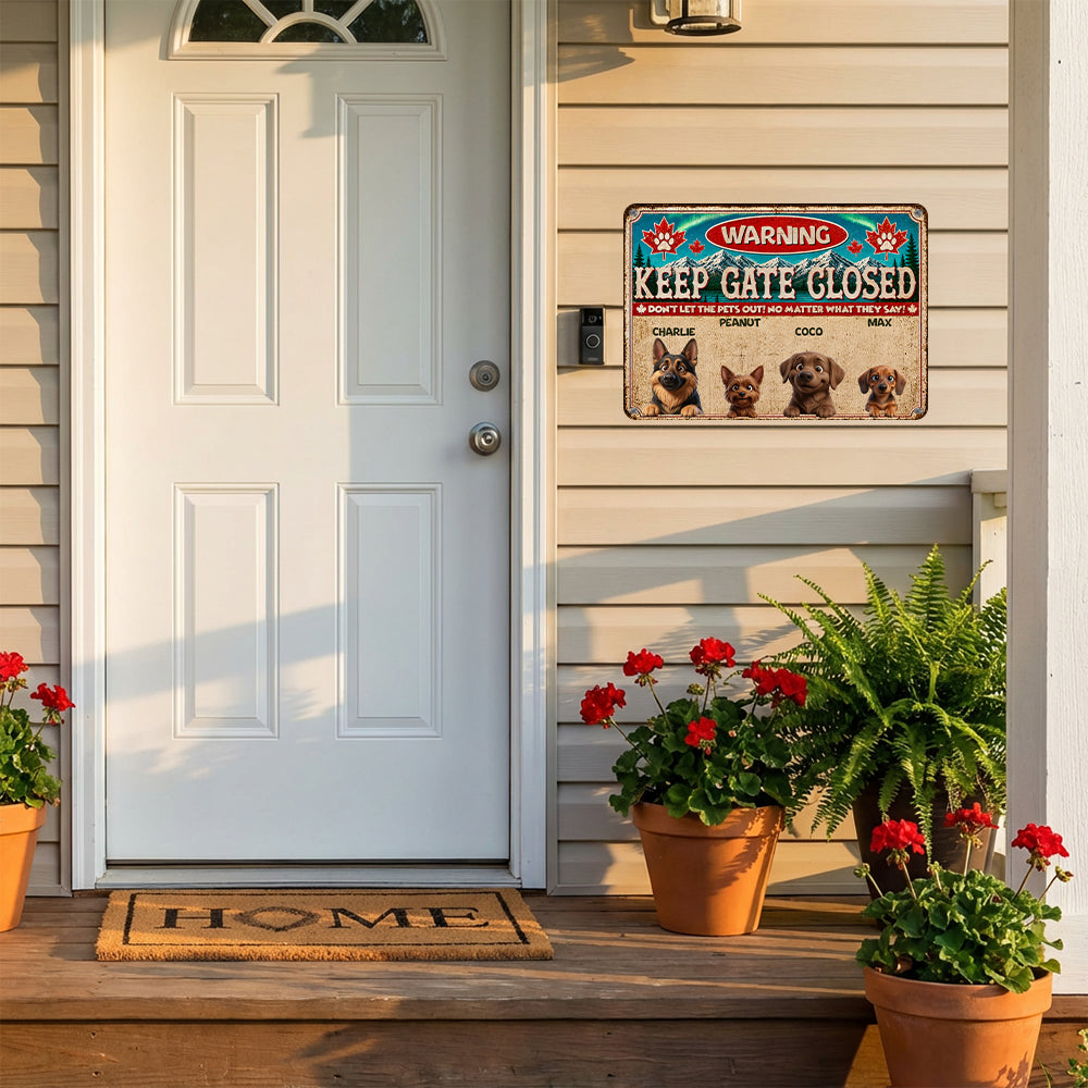 Personalized Don't Let The Pets Out Metal Sign