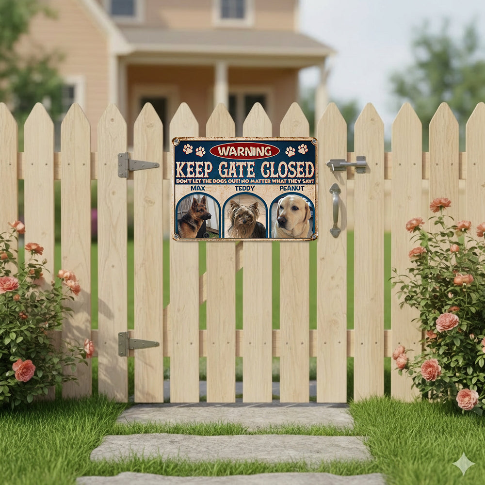 Personalized Don't Let The Pets Out Metal Sign