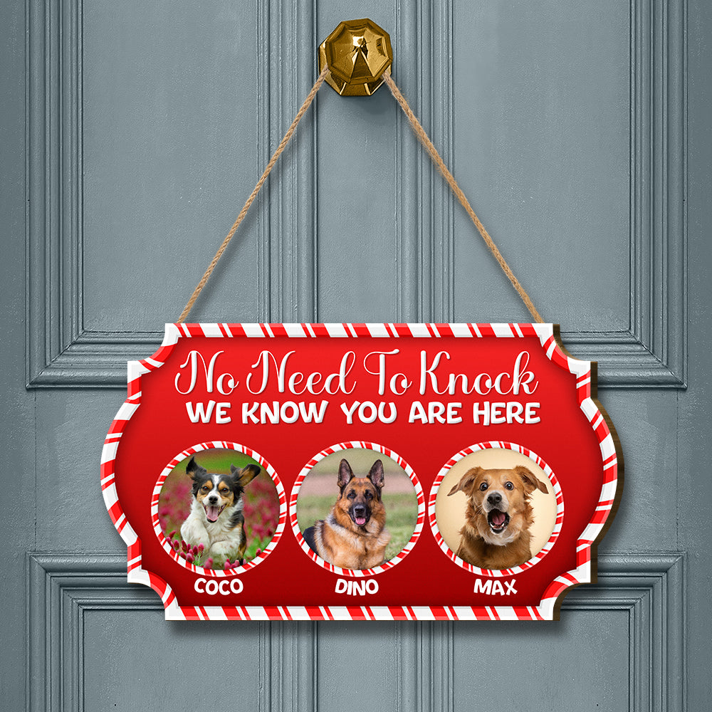 Personalized Christmas Pet Door Sign – “No Need to Knock, We Know You Are Here” – Cat & Dog Wooden Sign
