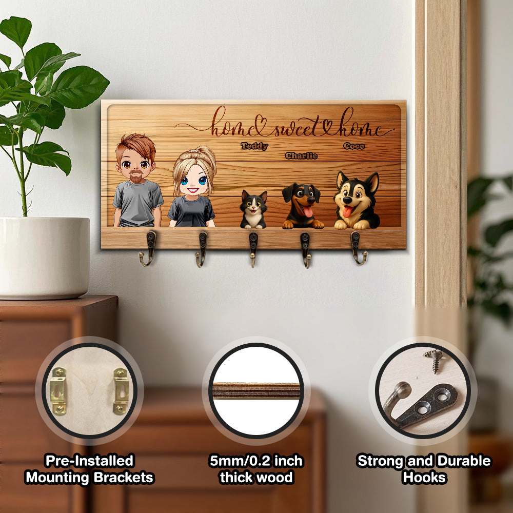 Personalized Keyholder with People and Peeking Pets - Keyholder - Personalized Family Gift - Up to 5 Pets