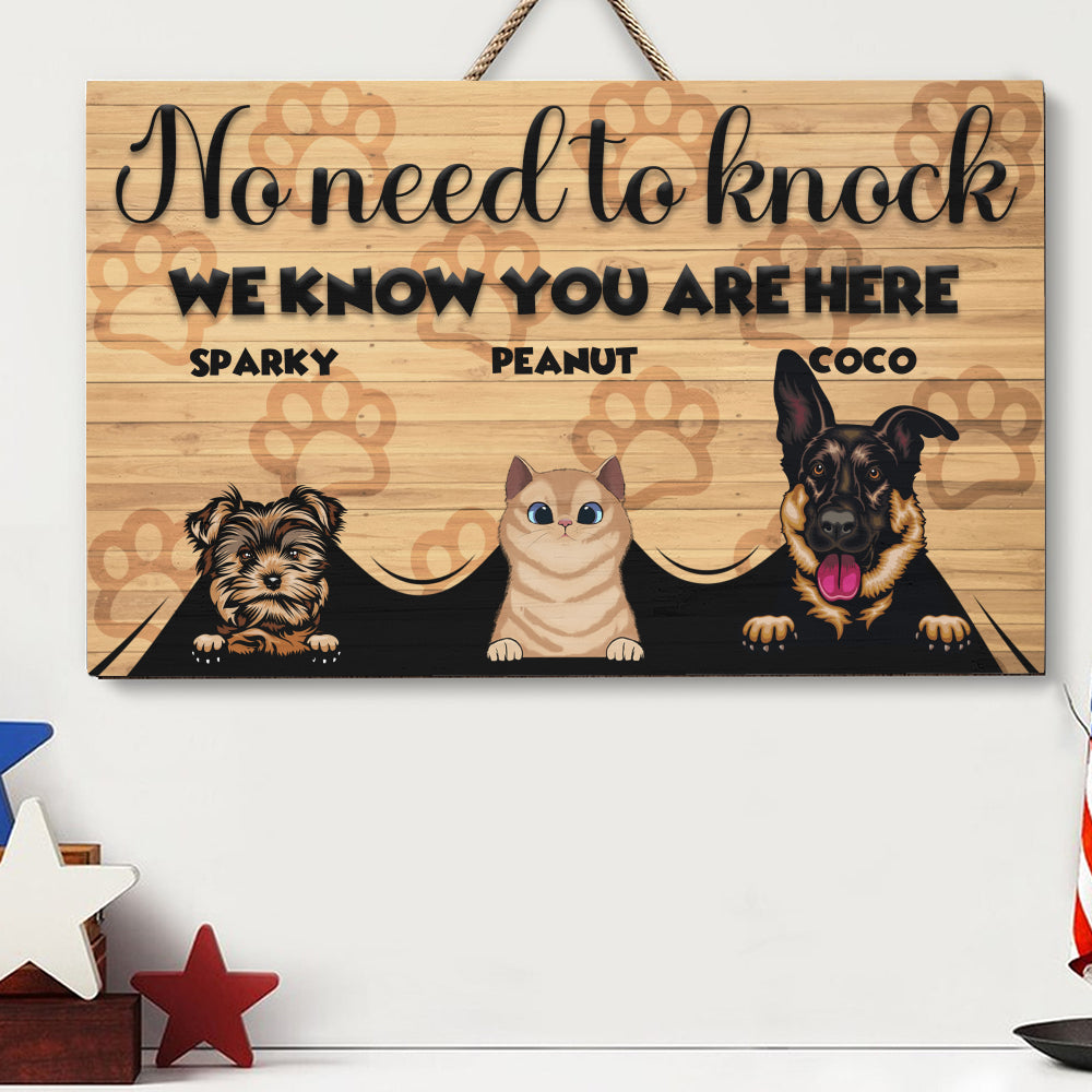 Personalized Rectangle Door Sign - No Need To Knock - Up to 6 Cats and/or Dogs