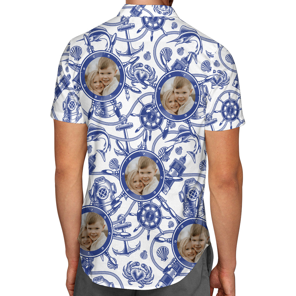 Chemise hawaïenne nautique personnalisée - Jusqu'à 6 photos - Chemise personnalisée 