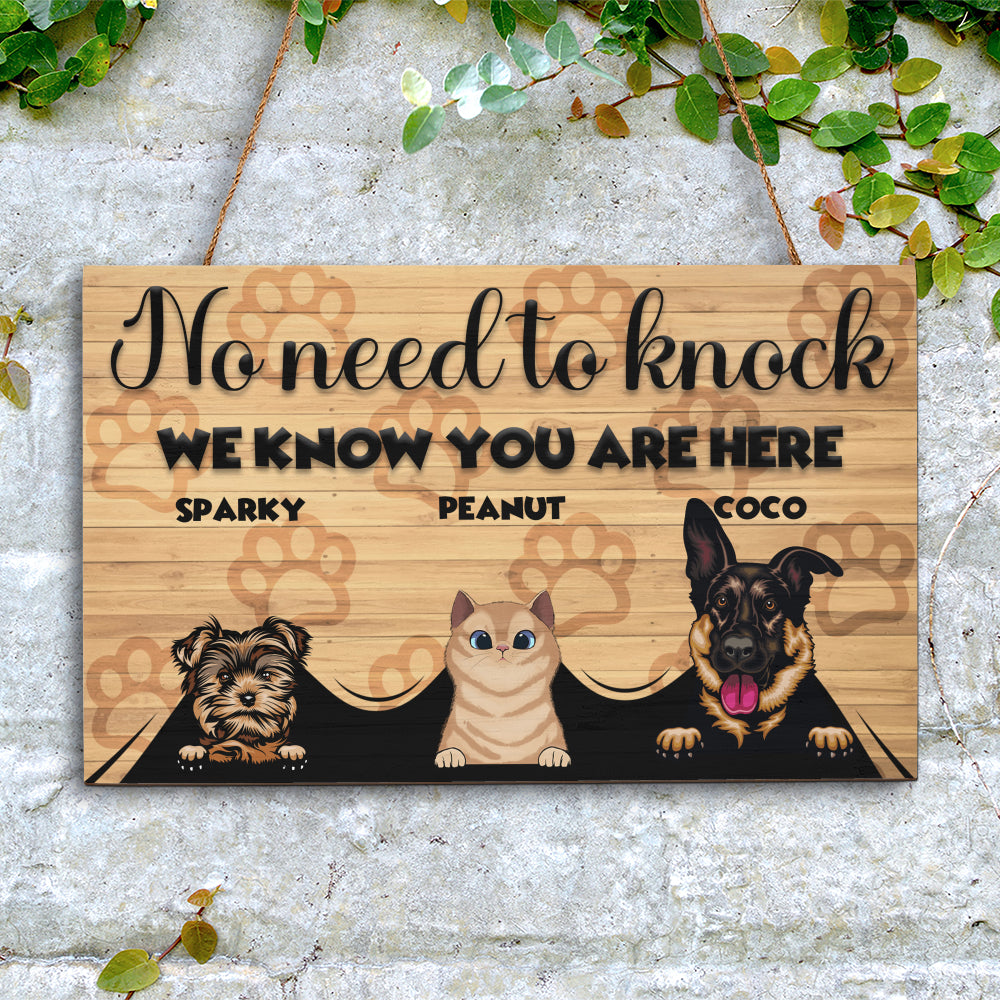 Personalized Rectangle Door Sign - No Need To Knock - Up to 6 Cats and/or Dogs