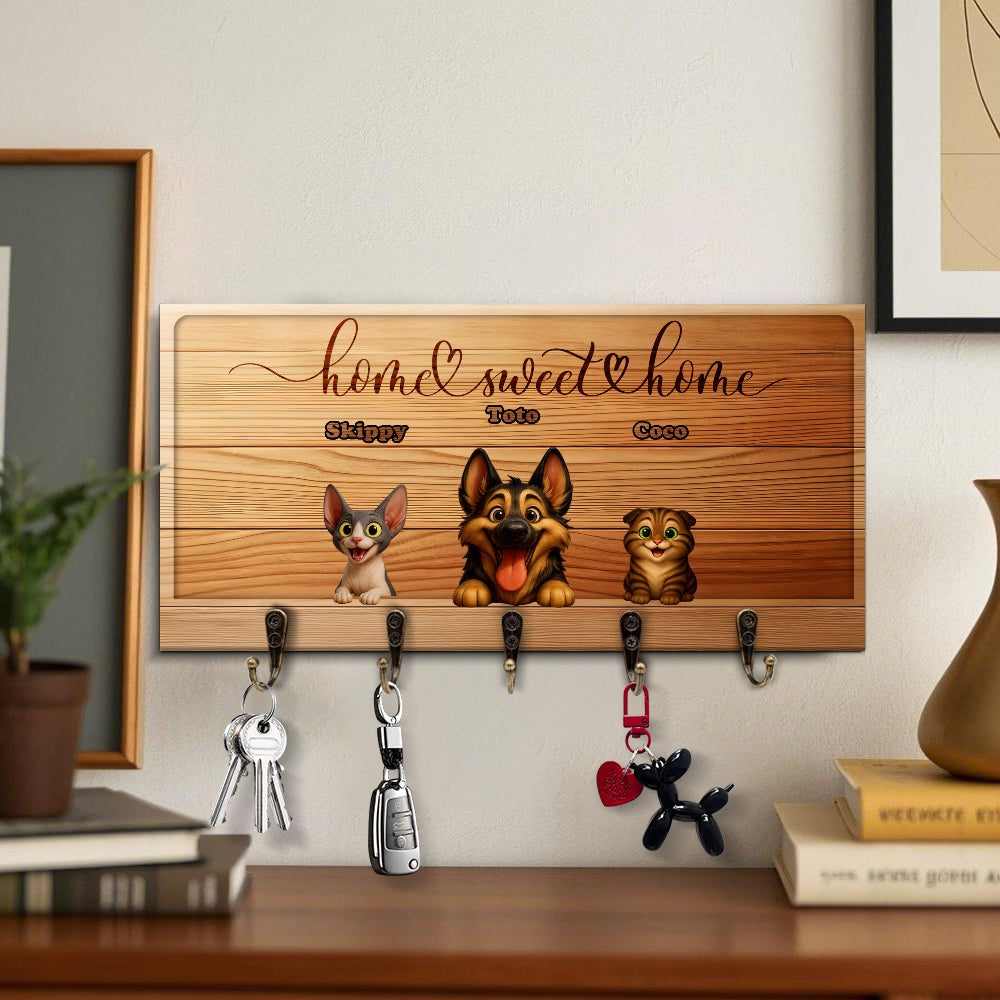 Personalized Key Holder with Peeking Pets - Keyholder - Personalized Gift - Up to 6 Pets