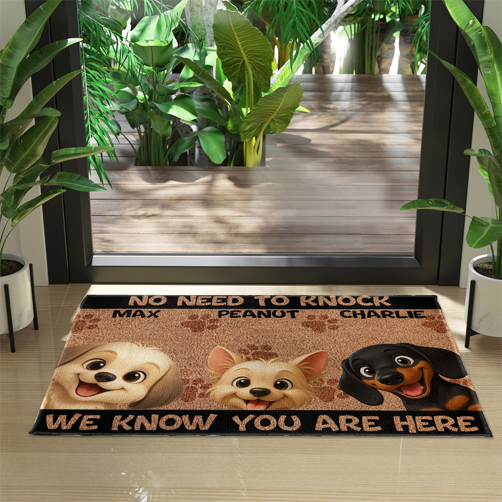Personalized “No Need to Knock” Doormat – Custom Dog & Cat Doormat with Pet Names – Funny Welcome Mat