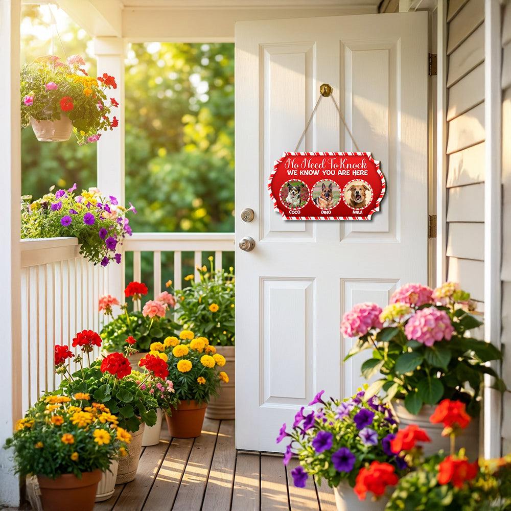 Personalized Christmas Pet Door Sign – “No Need to Knock, We Know You Are Here” – Cat & Dog Wooden Sign