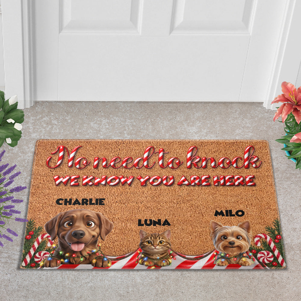 Personalized Pet Doormat – Candy Cane Christmas