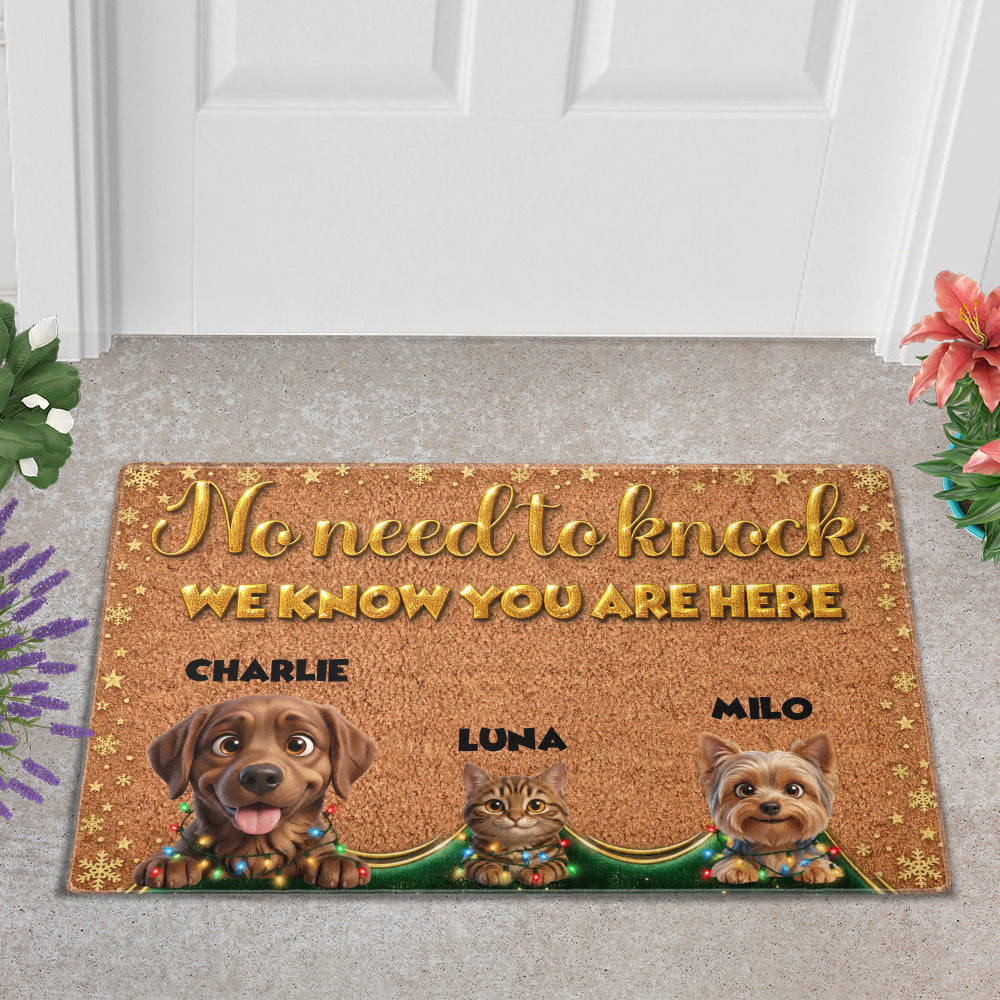 Personalized Pet Doormat – Golden Christmas Lights