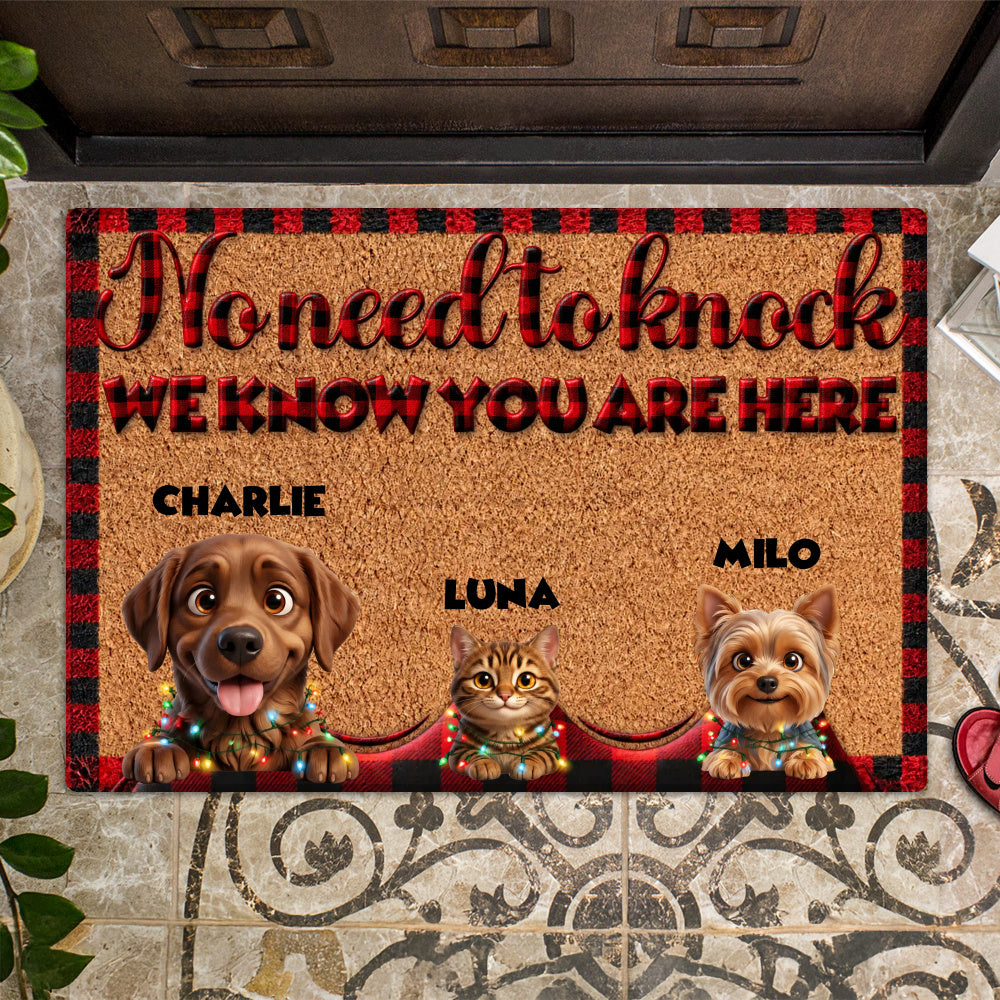 Personalized Pet Doormat – Buffalo Plaid Christmas Lights – photo 2