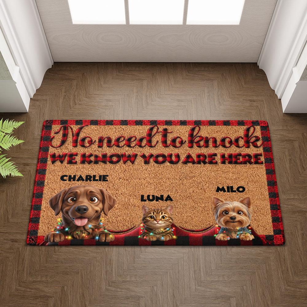 Personalized Pet Doormat – Buffalo Plaid Christmas Lights – photo 3
