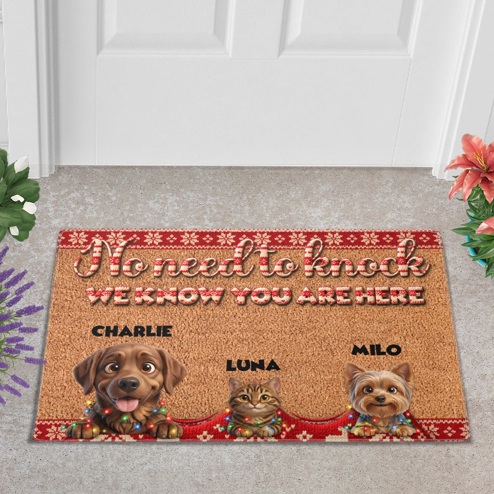 Personalized Pet Doormat – Christmas Lights Knit Border