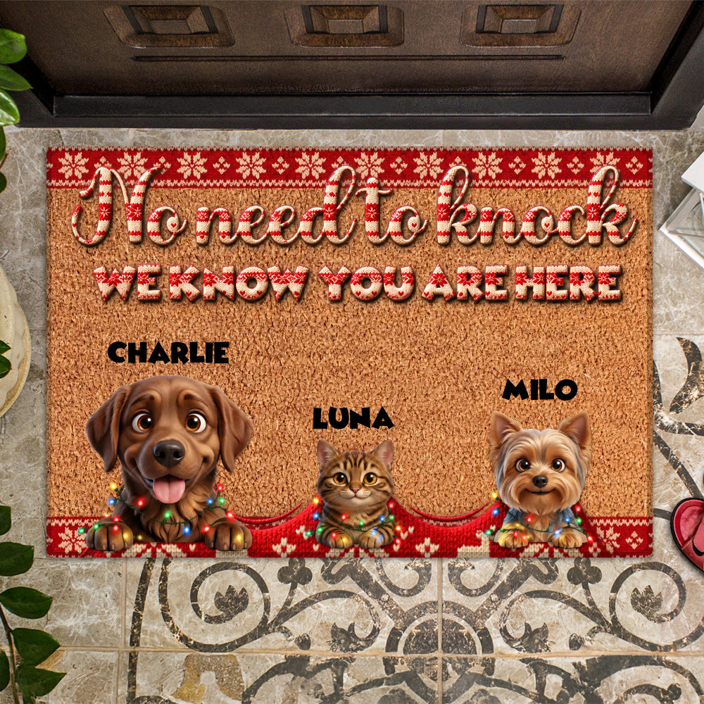 Personalized Pet Doormat – Christmas Lights Knit Border – photo 2