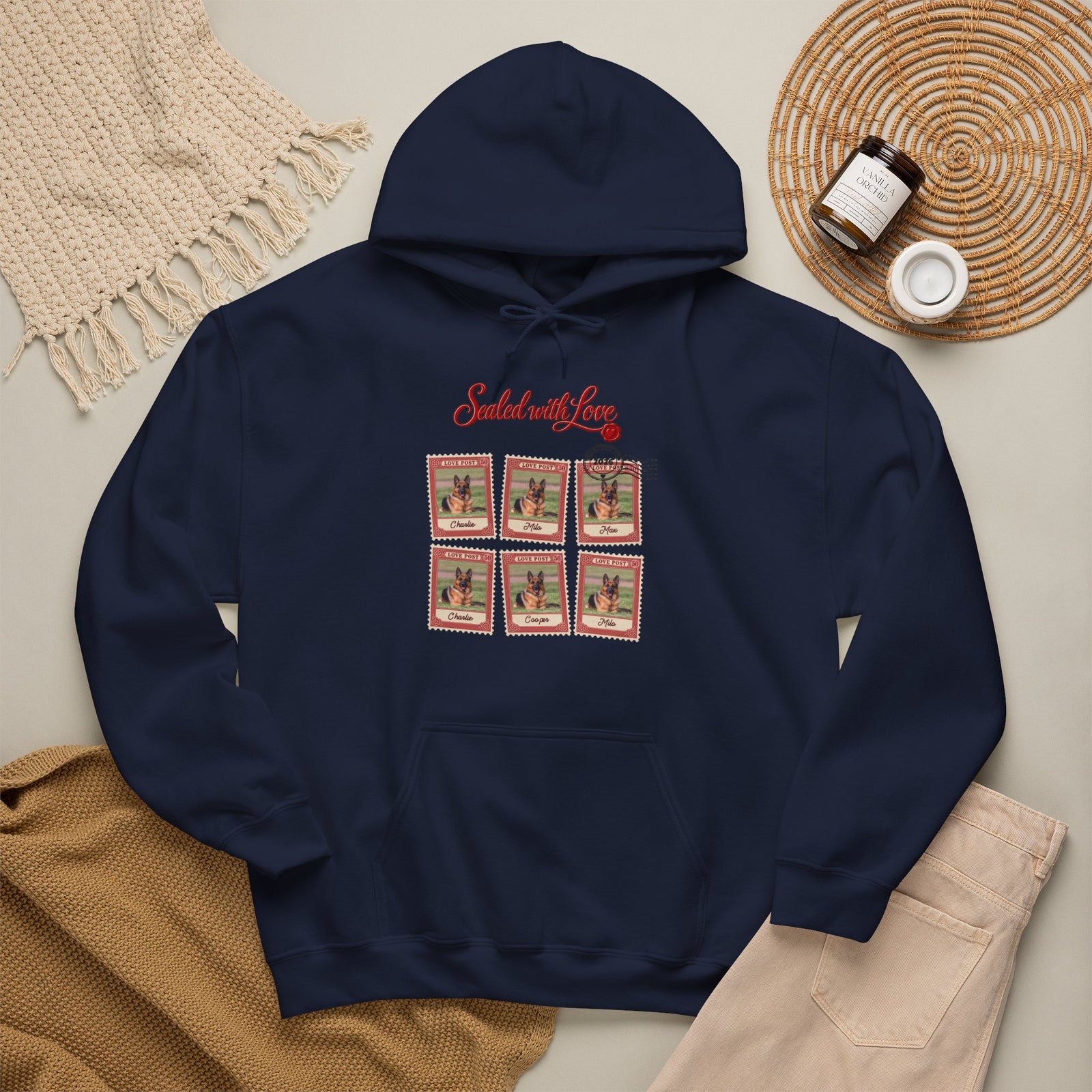 Personalized Dog Hoodie – Love Post Pet Name Stamps – Foto 2