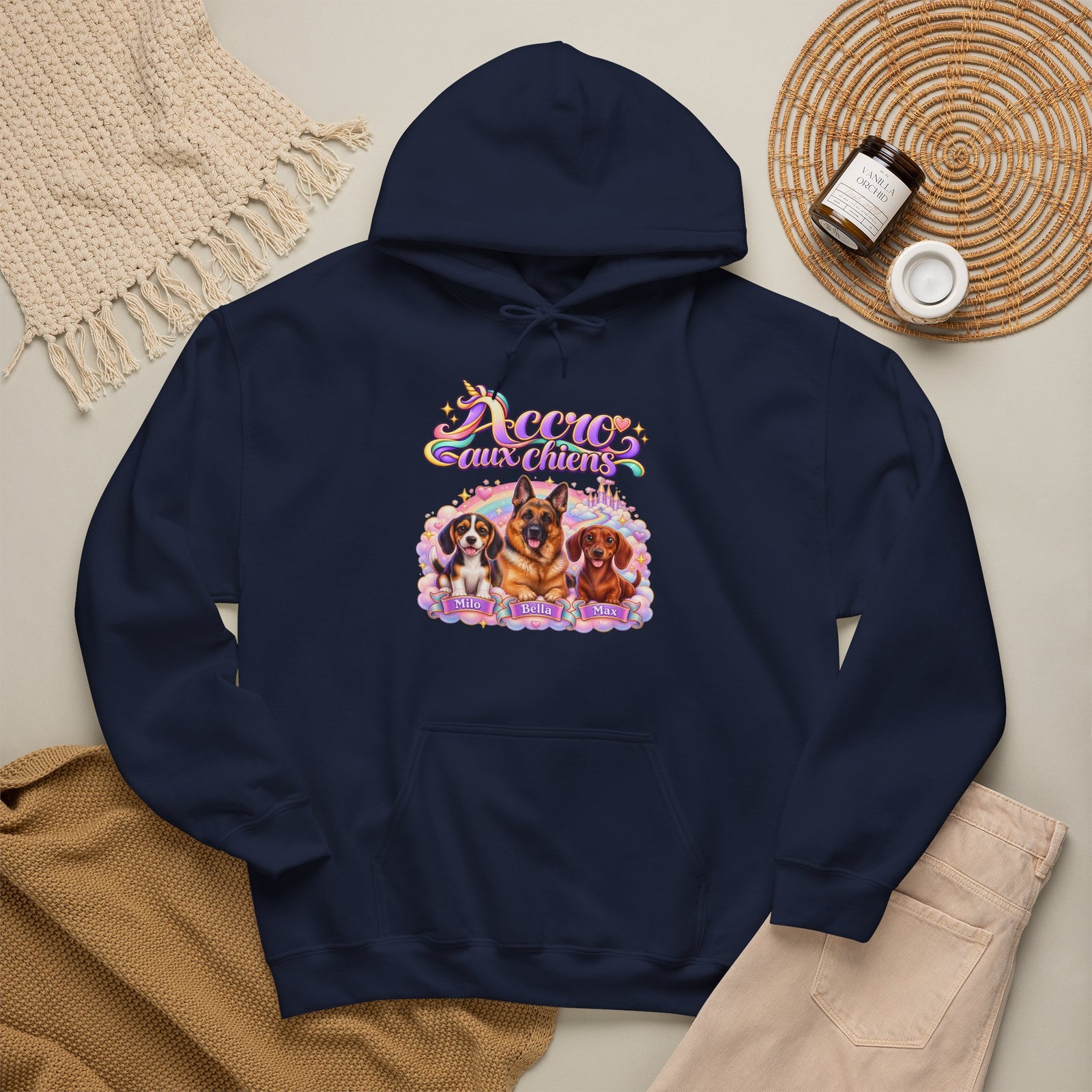 Sweat à capuche chien personnalisé – Licorne arc-en-ciel – photo 2