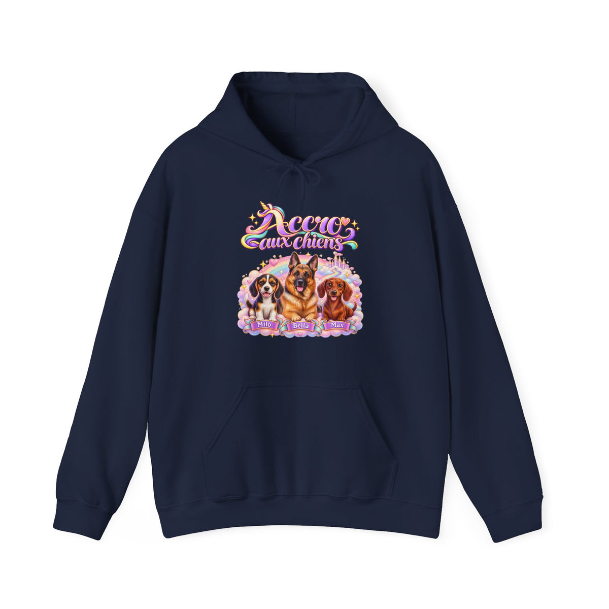 Sweat à capuche chien personnalisé – Licorne arc-en-ciel