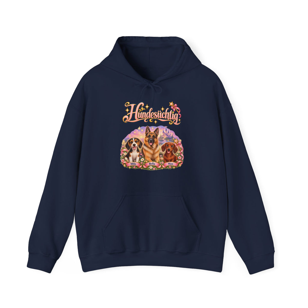Personalisierter Hoodie mit Hund – Hundesüchtig Märchenschloss