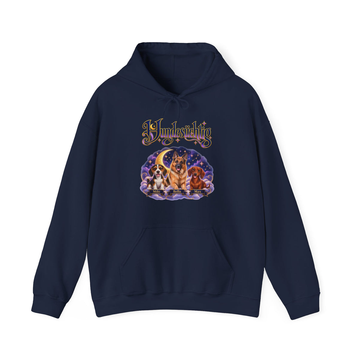 Personalisierter Hund Hoodie – Hundesüchtig Mondhimmel