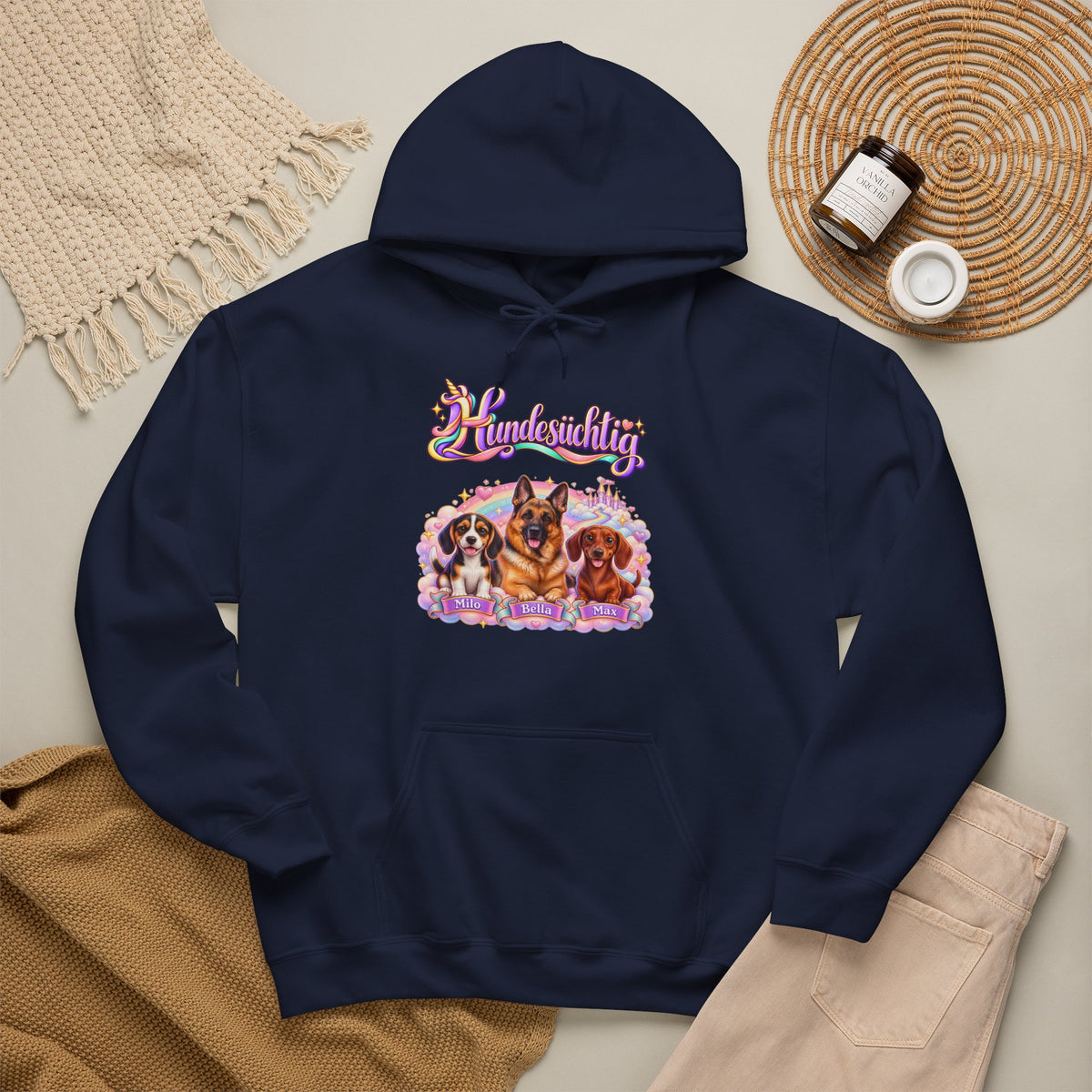 Personalisierter Hunde-Hoodie – Hundesüchtig Einhorn – Foto 2