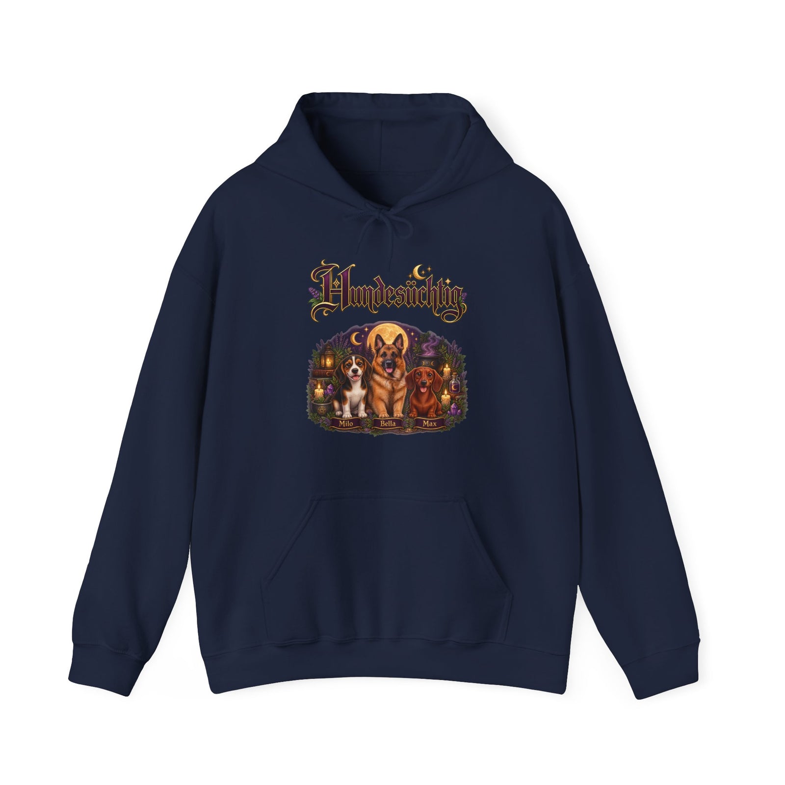 Personalisierter Hund Hoodie – Hundesüchtig Hexen-Mondnacht