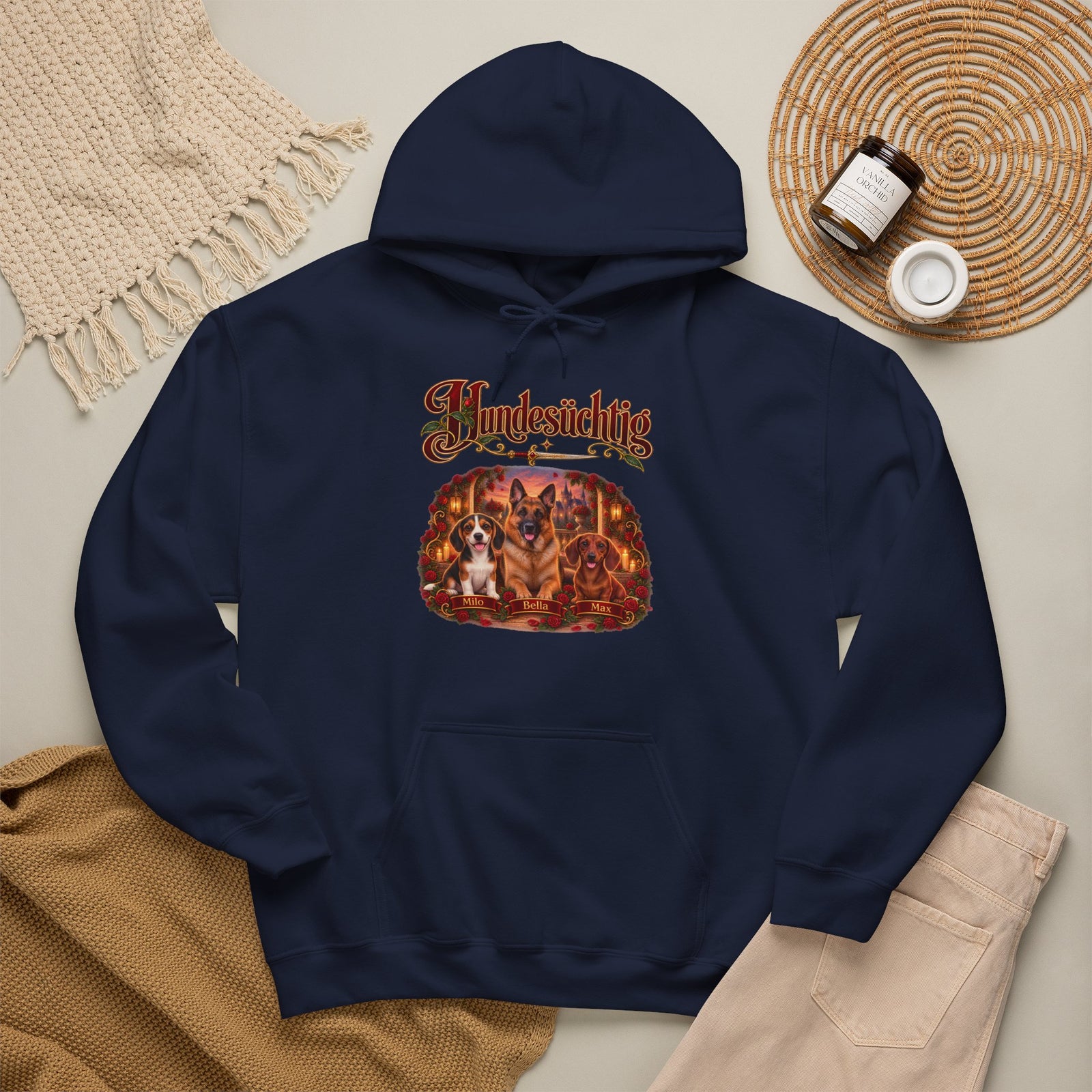 Personalisierter Hoodie mit Hund – Hundesüchtig Rosenmotiv – Foto 2
