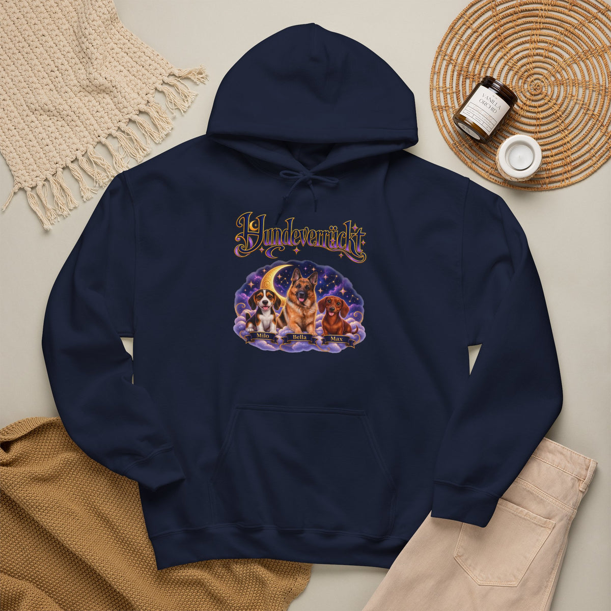 Personalisierter Hoodie mit Hunden – Hundeverrückt Mondnacht – Foto 2
