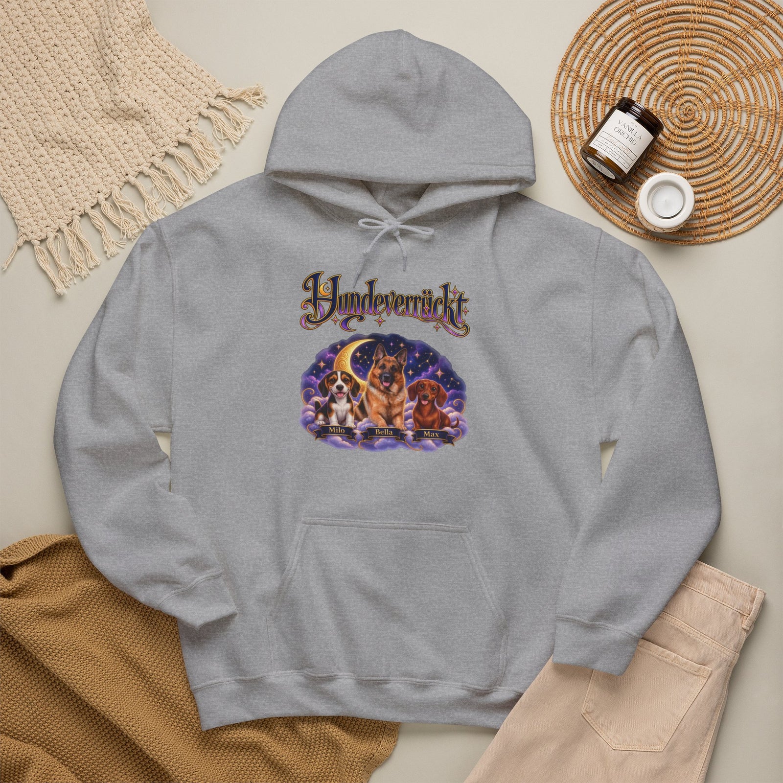 Personalisierter Hoodie mit Hunden – Hundeverrückt Mondnacht – Foto 5