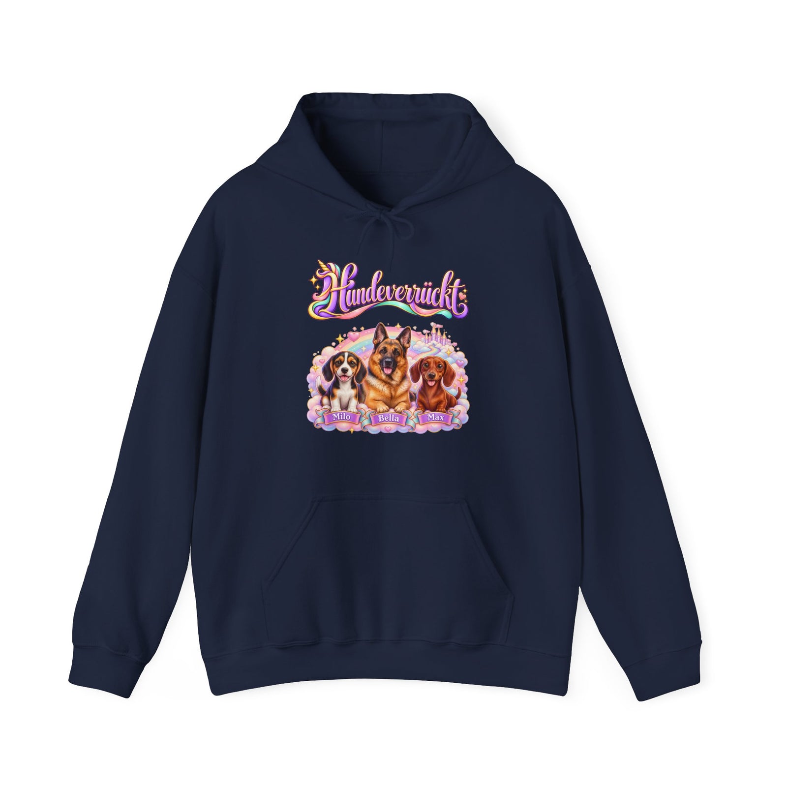 Personalisierter Hoodie mit Hunden – Hundeverrückt Einhorn