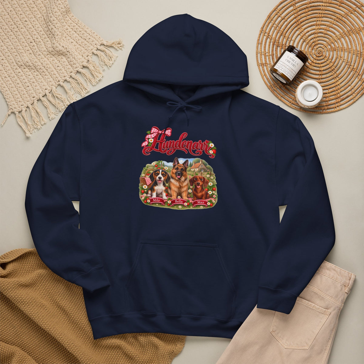 Personalisierter Hoodie mit Hunden – Hundenarr Erdbeer-Picknick – Foto 2