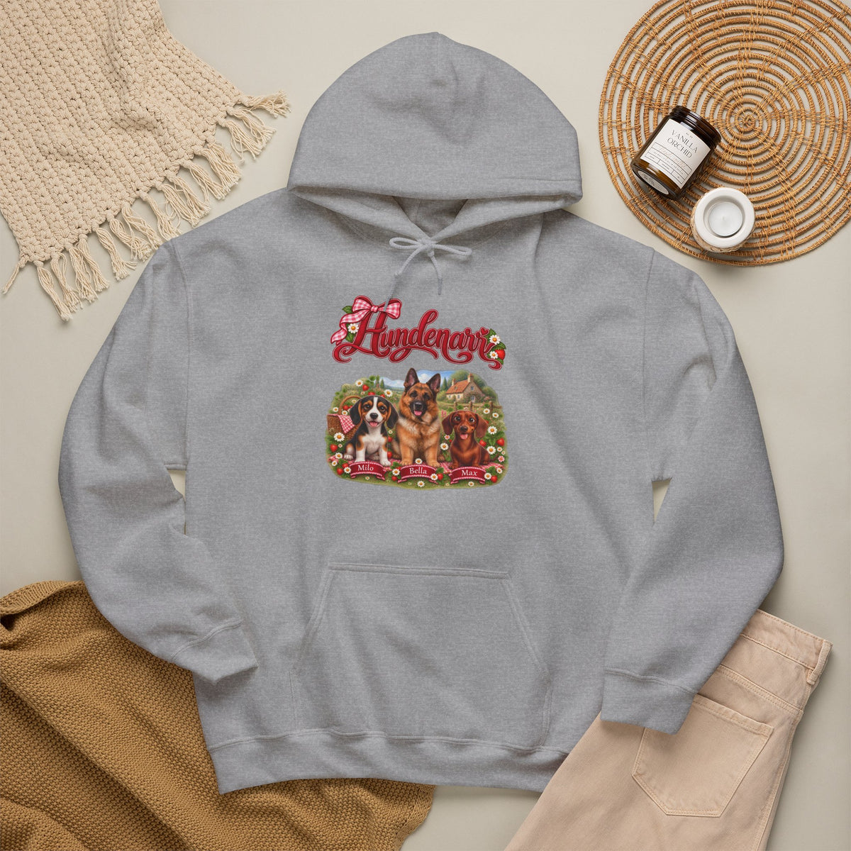 Personalisierter Hoodie mit Hunden – Hundenarr Erdbeer-Picknick – Foto 5