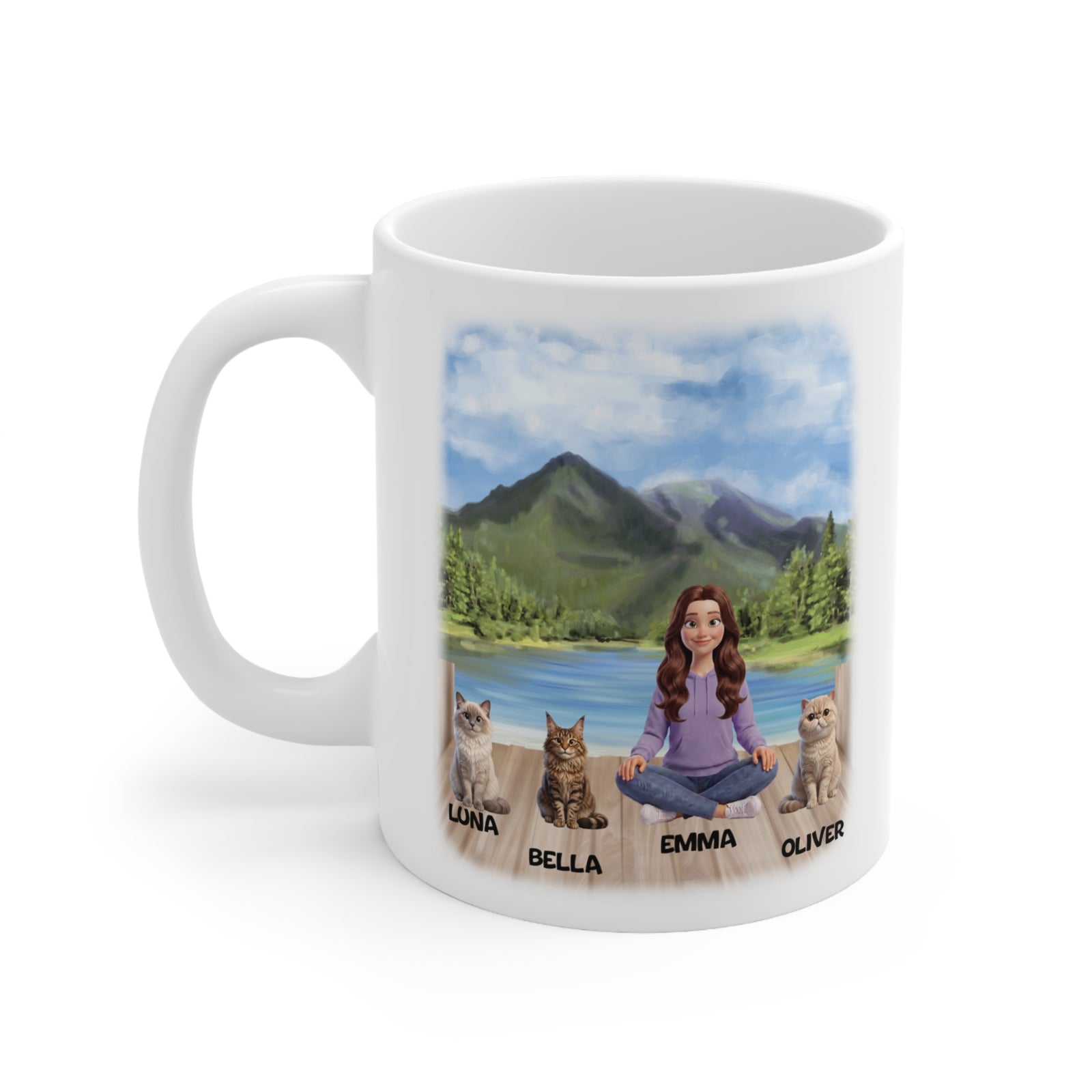 Personalised Cat Mug – Mountain Lake Dock