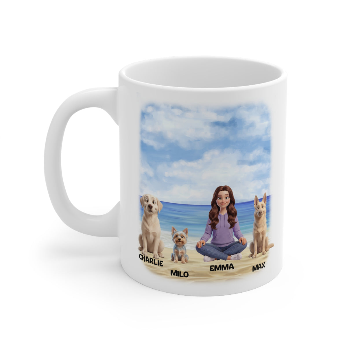 Personalised Dog Mug – Beach Day Portrait