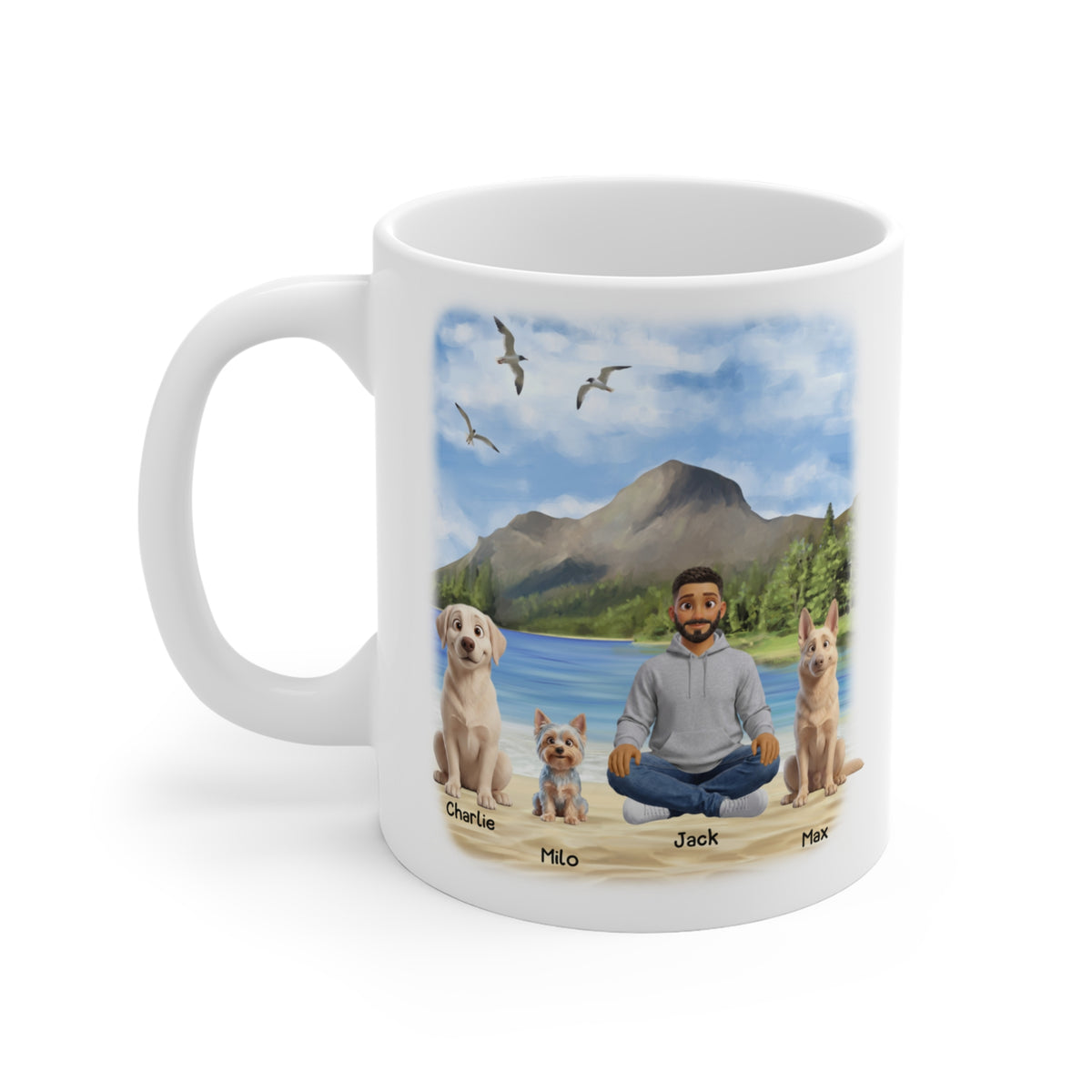 Tasse papa personnalisée – Chiens au bord du lac