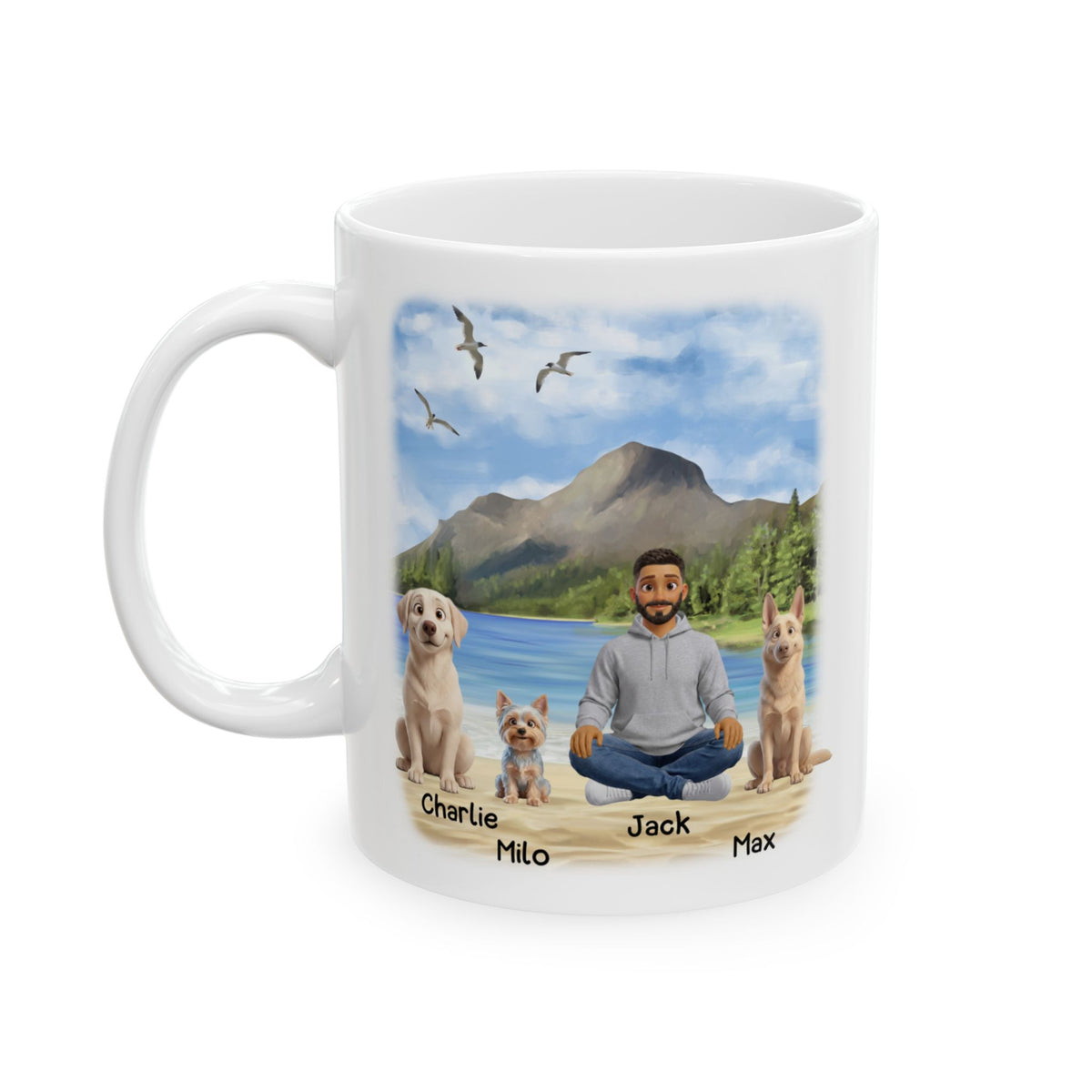 Tasse für Hundepapa – Tasse für beste Freunde – Personalisierter Hundepapa für bis zu 4 Hunde 
