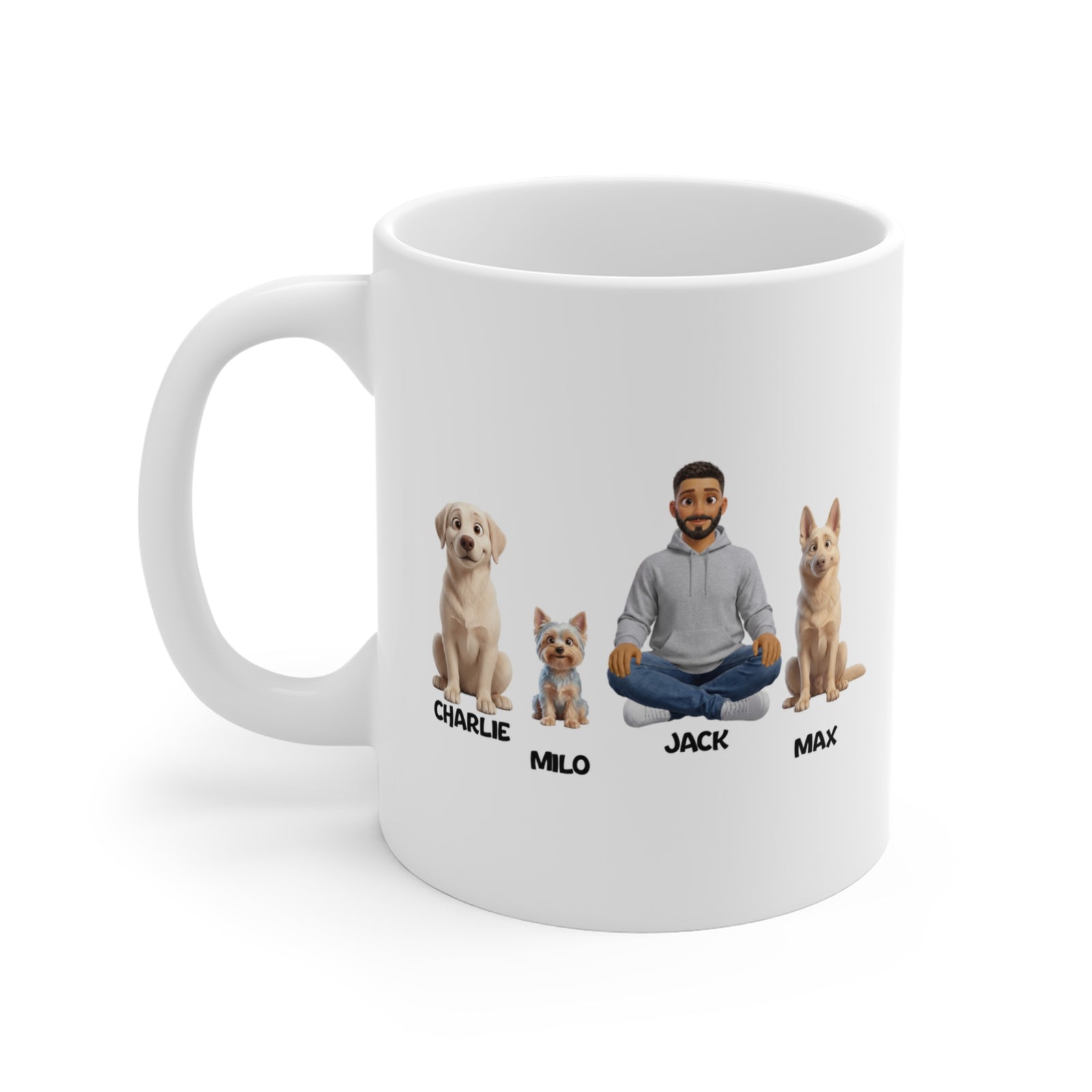 Personalisierte Tasse mit Hund – Cartoon-Porträt mit Namen