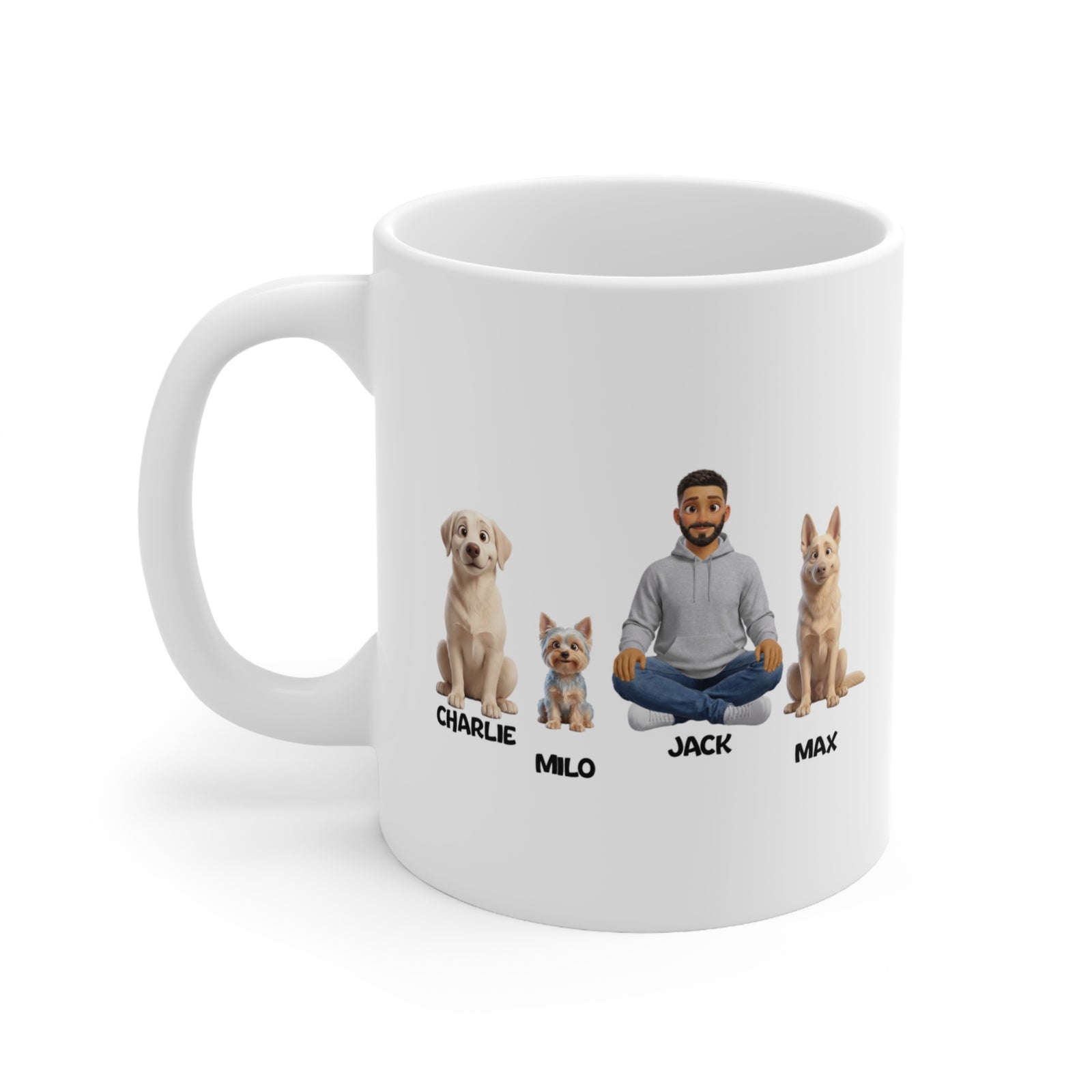 Personalised Dad Mug – Man with Three Dogs