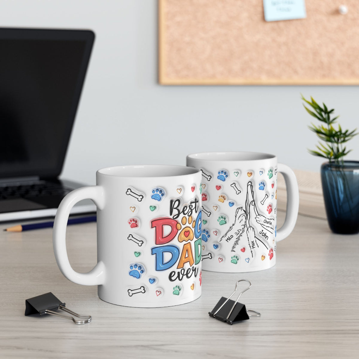 Dog Dad Tasse - 3D-Aufblaseffekt - Personalisierte Dog Dad Tasse mit bis zu 6 Hunden  – Foto 3