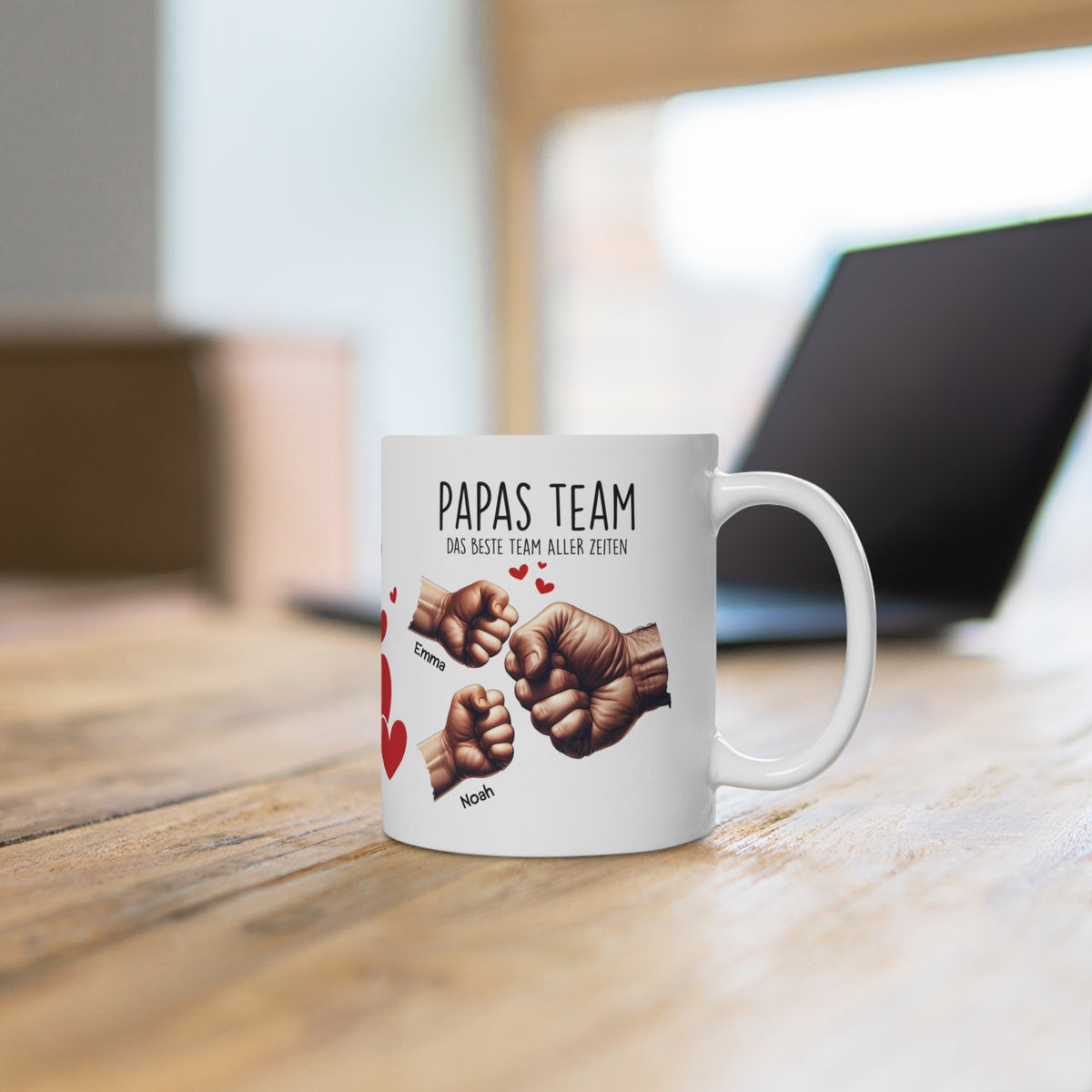 Personalisierte Tasse – Papas Team Faustgruß – Foto 3